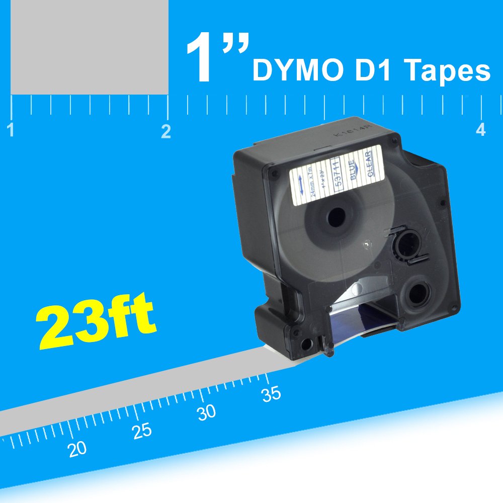 5PK Dymo 53711 Compatible Label Tapes - 1-Inch x 23 Feet Blue on Clear D1 Cartridges for LabelManager 360D, 450D, 500TS - Perfect for Office Organization, Shipping Labels & Inventory Management