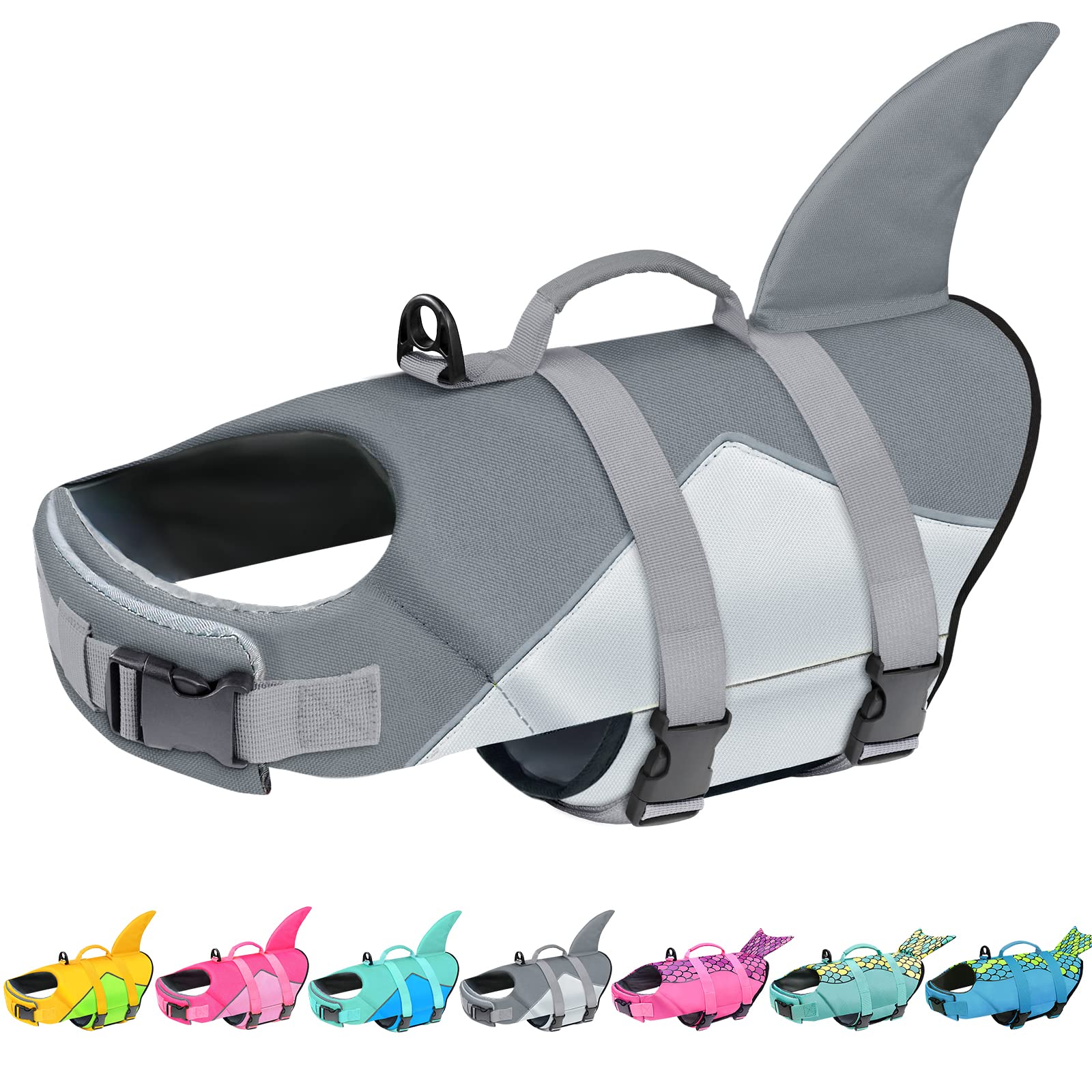 Malier Ripstop High Buoyancy Dog Life Jacket - Adjustable Shark Design Life Vest with Rescue Handle for Small, Medium & Large Dogs | Perfect for Swimming, Boating & Water Safety
