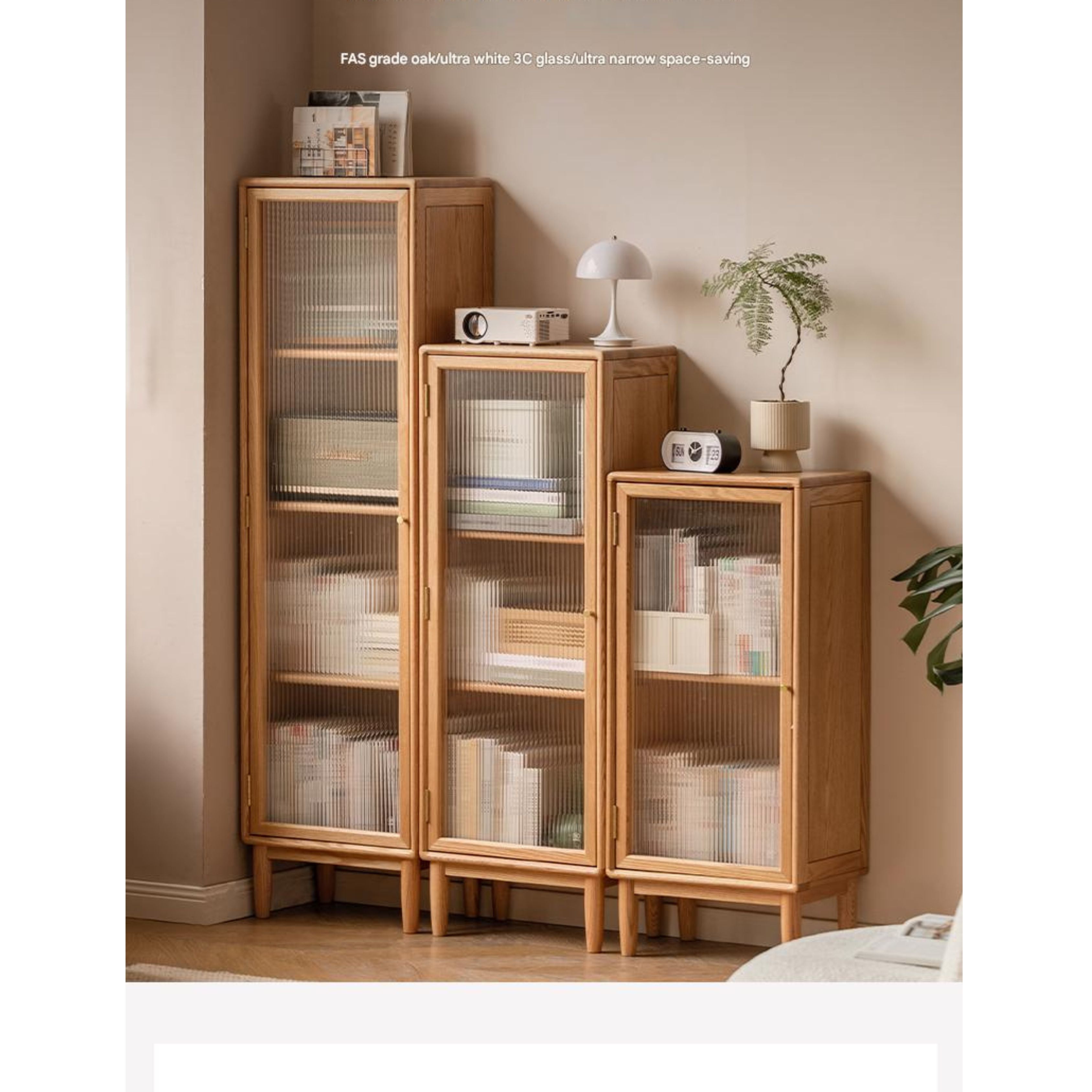 Solid Oak Wood Side Cabinet - Small Bookcase with Adjustable Shelves for Living Room, Bedroom, or Office Storage | Rustic Home Decor Furniture