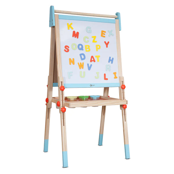 Kids Wooden Art Easel - Adjustable Double-Sided Chalkboard & Whiteboard for Painting & Drawing - Perfect for Home, Classroom & Preschool Learning Activities