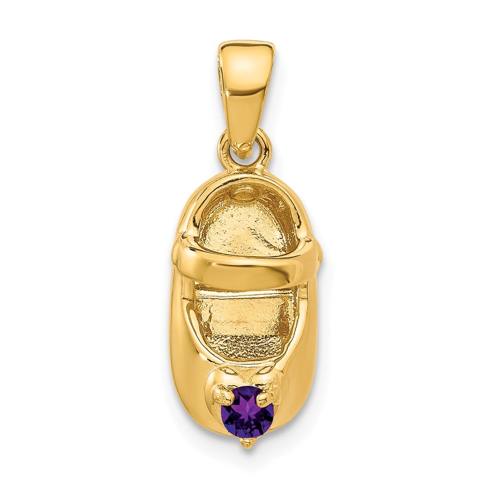 14K Solid Yellow Gold February Birthstone Baby Shoe Charm Pendant with Simulated Amethyst - Engravable Gift for Newborns, Christening, Baptism & Baby Showers (19mm x 7mm) - Perfect for Jewelry Making, Keepsakes & Memory Jewelry