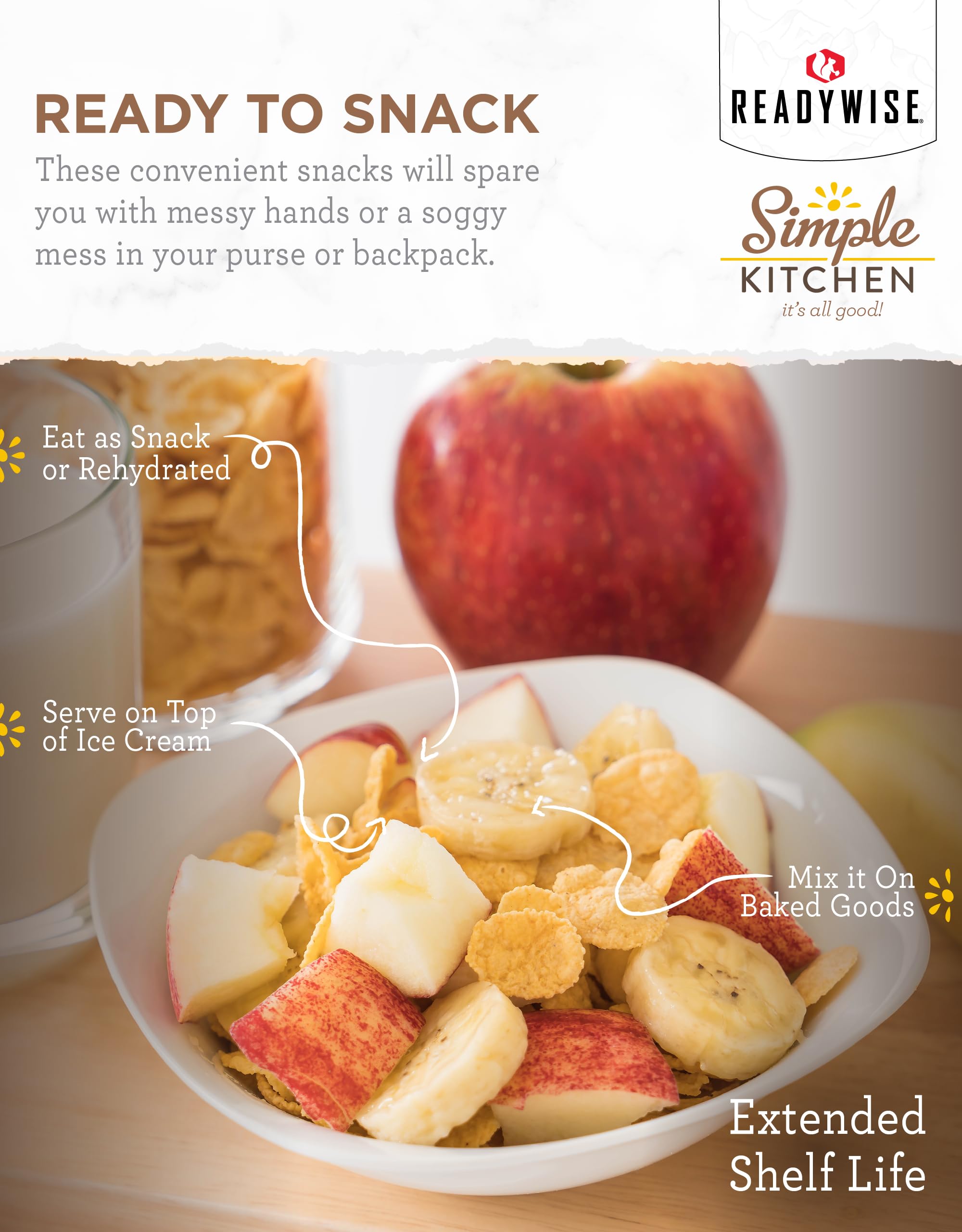 ReadyWise Dried Banana Chips - 22 Servings, Vegan, Gluten-Free, Healthy Fruit Snacks for Hiking, Camping & Emergency Food Storage | Crunchy Banana Slices Perfect for Trail Mix, Yogurt Topping & Kids Lunch Boxes