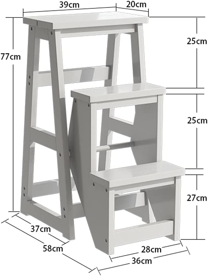 OKUOKA Modern Multifunctional Step Stool - Wooden Folding Library Ladder Chair, Max Load 150kg for Home, Kitchen, Office & Bookshelf Access