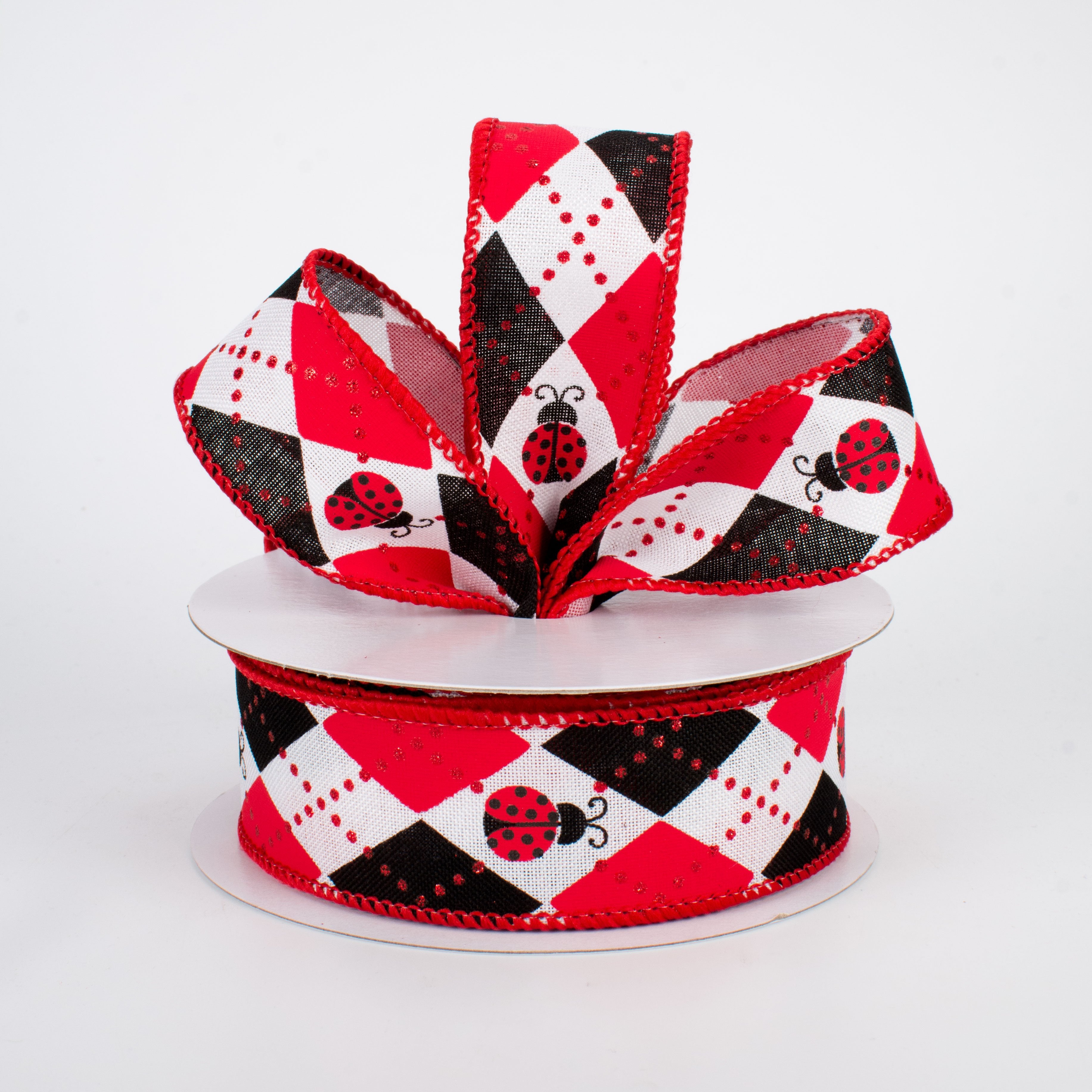 1.5 Inch Argyle Ladybugs Ribbon - 10 Yards for DIY Crafts, Gift Wrapping, Scrapbooking & Hair Bows | Cute Polka Dot Design for Baby Shower Decorations & Party Supplies