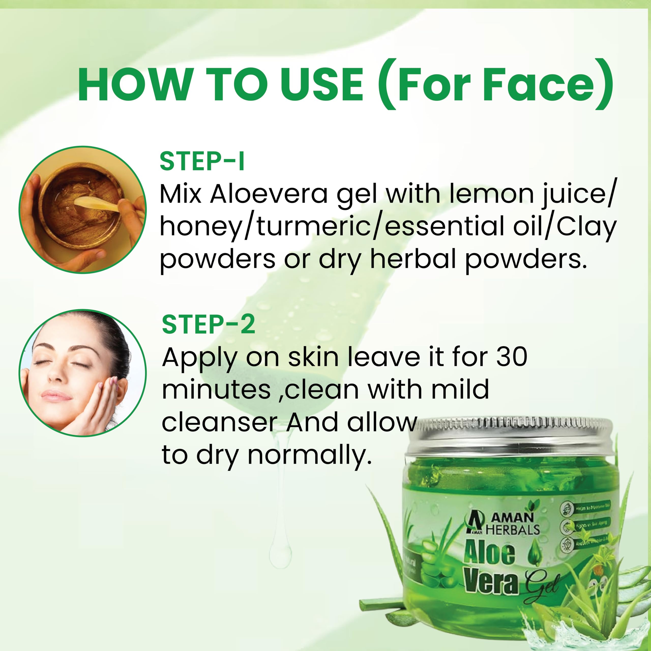 AMAN HERBALS - Pure Natural Aloe Vera Gel for Face, Hair & Skin | 200g Organic Moisturizer for Hydration, Sunburn Relief & Styling | Perfect for Daily Skincare, After-Sun Care & Hair Styling