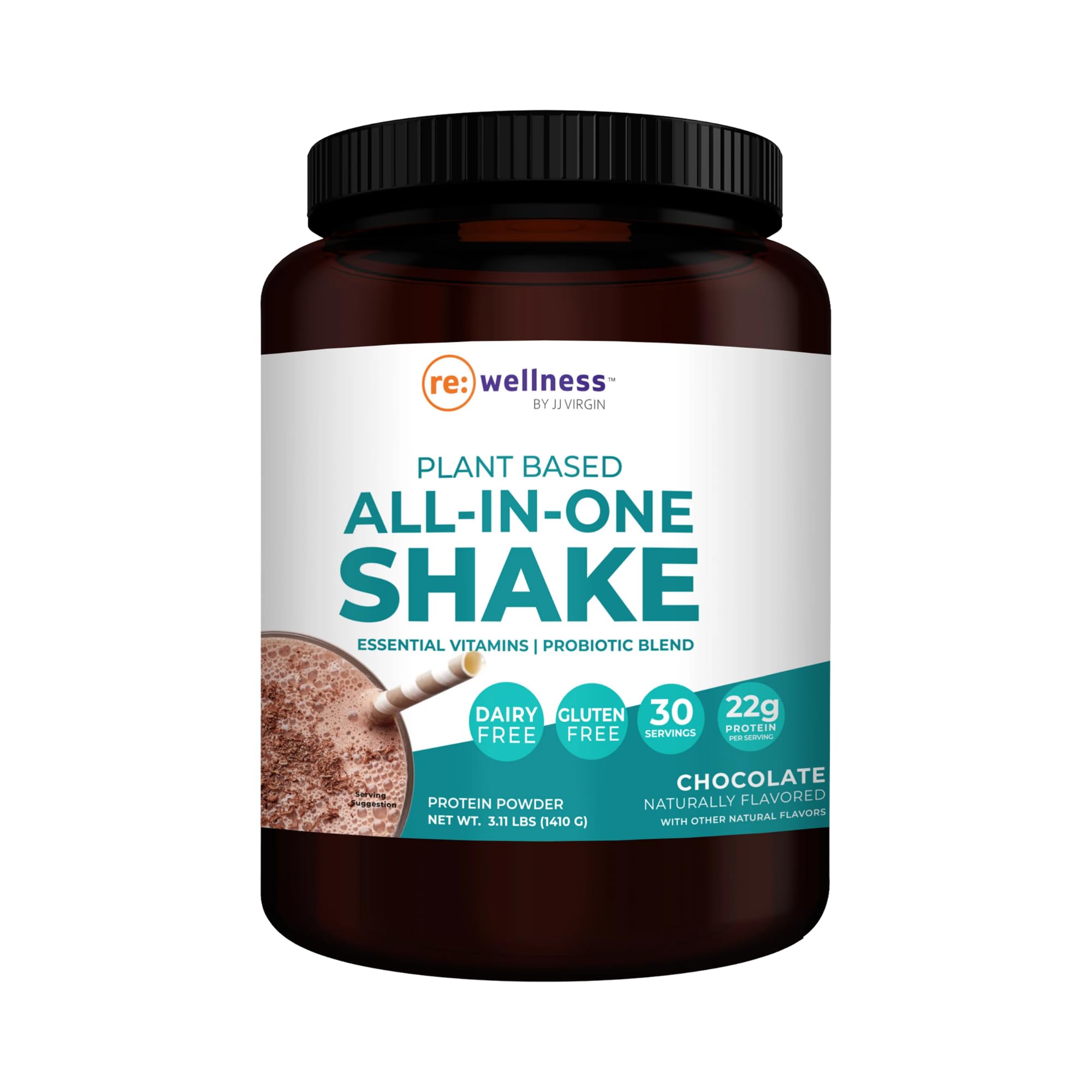 JJ Virgin Chocolate Plant-Based All-in-One Protein Shake - 22g Pea Protein, Chia & Chlorella with Vitamins, Minerals & Greens | 30 Servings | Vegan Meal Replacement for Weight Loss & Energy Boost | Perfect for Post-Workout Recovery & Busy Lifestyles