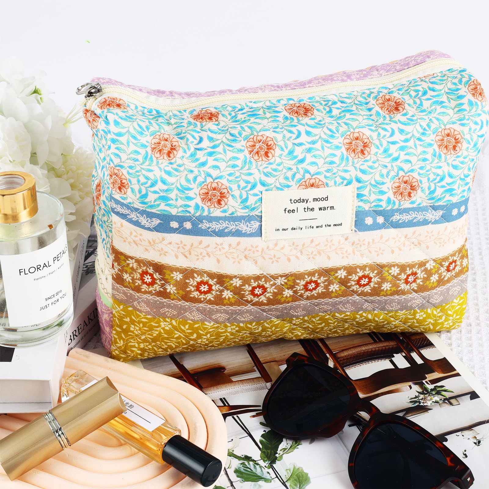 Trendy Floral Cotton Makeup Bag for Women - Travel & Storage Organizer