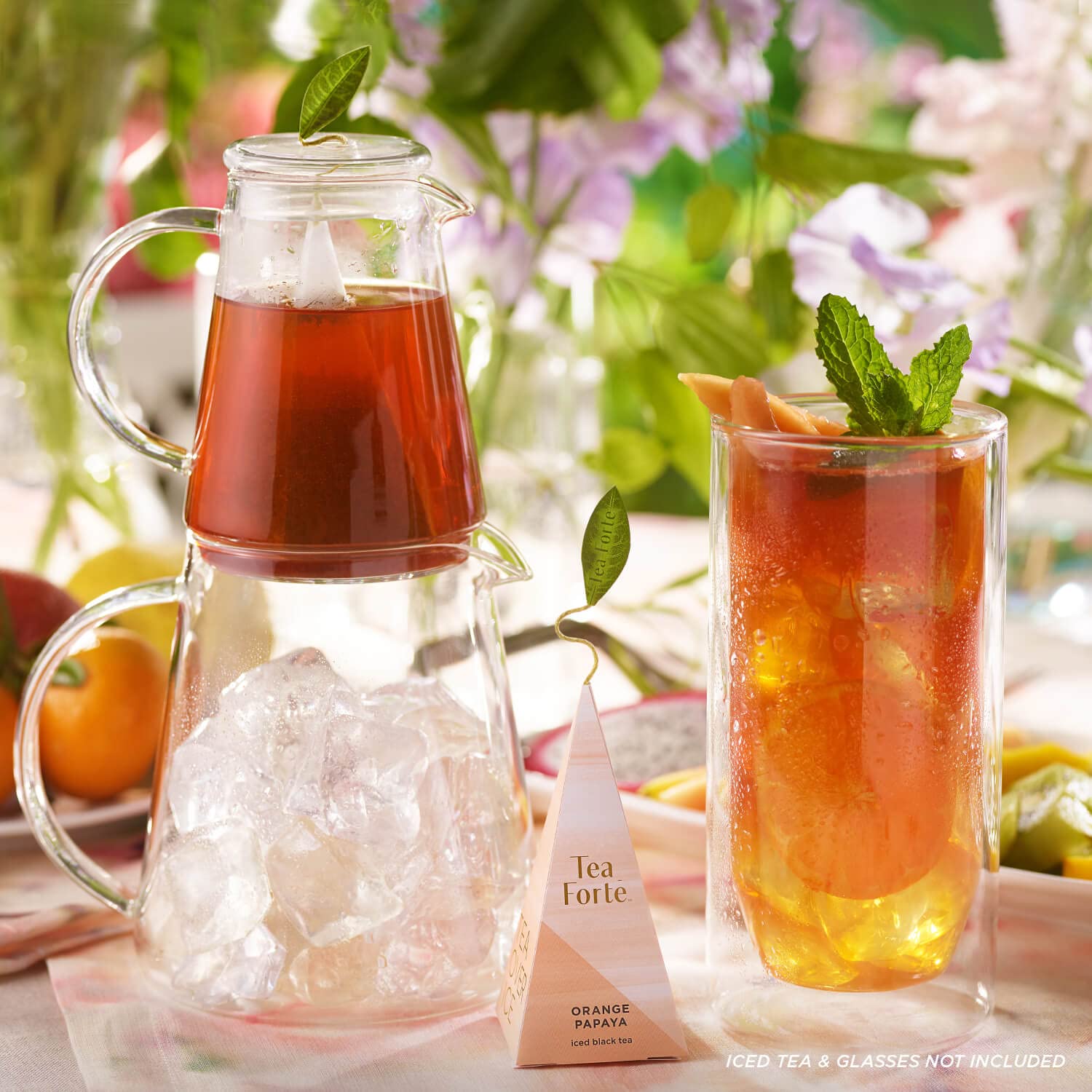 Tea Forte Tea Over Ice Steeping Pitcher Set - 12oz & 24oz Glass Pitchers for Perfect Iced Tea | Dishwasher Safe | Great for Summer Parties, BBQs & Outdoor Gatherings