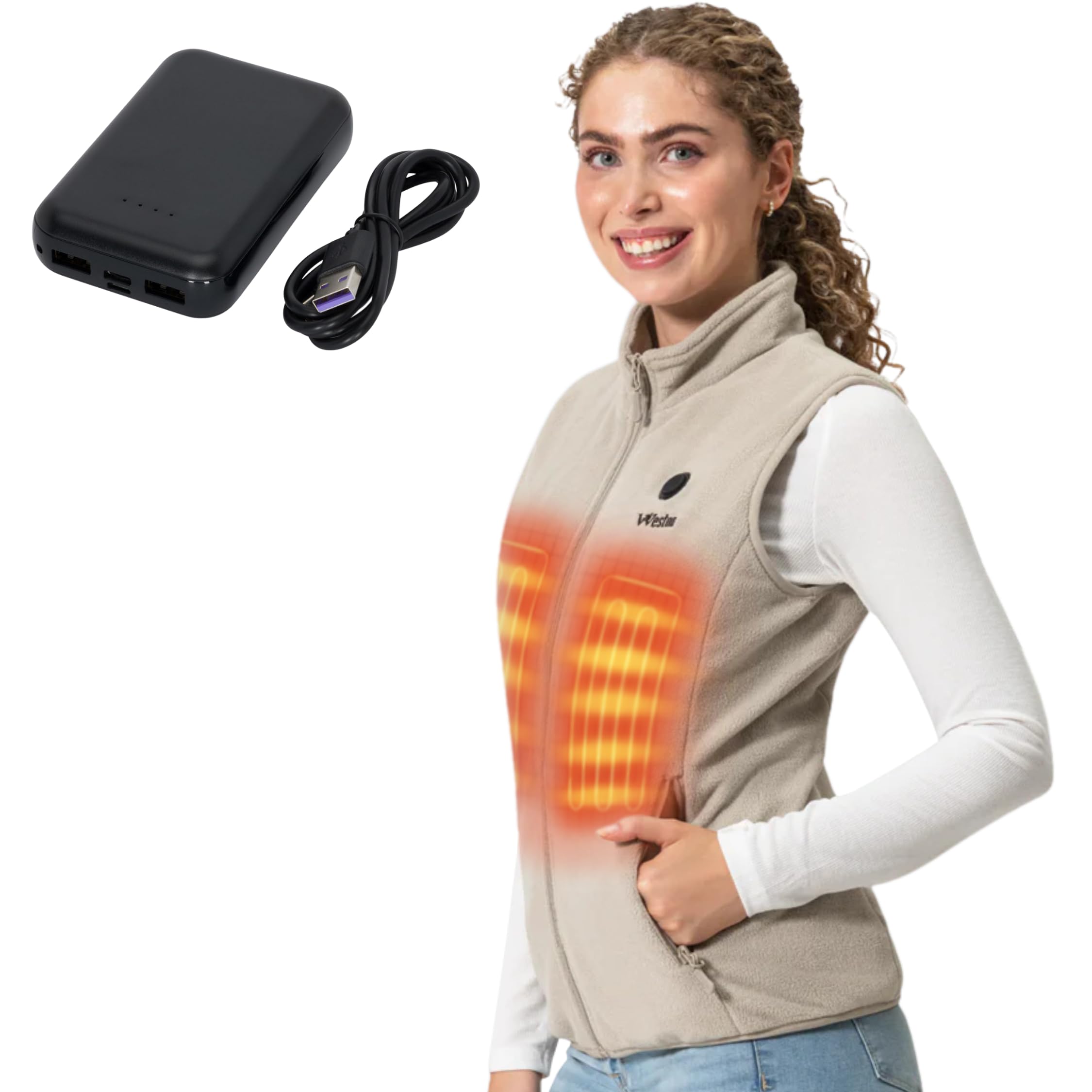 WESTON Women's Heated Fleece Vest with 4 Heating Zones, 7.4V 4800mAh Rechargeable Battery - Machine Washable Winter Vest for Outdoor Activities, Hiking & Cold Weather