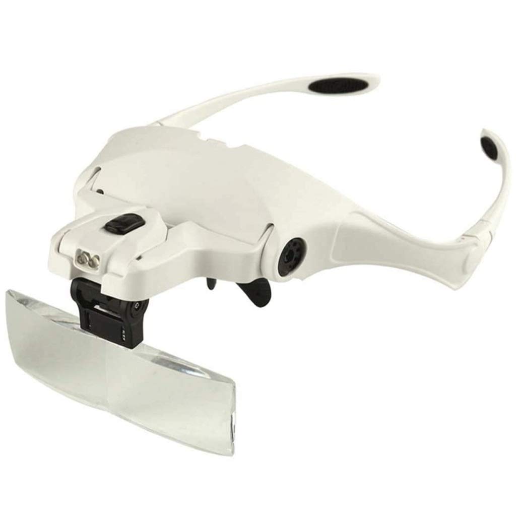 JIESEING Hands-Free Head Mount Magnifier with LED Lights - 2.5X Magnifying Glasses for Jewelry Making, Watch Repair, Cross-Stitch, Embroidery & Crafts - Perfect Reading Aid for Seniors & Hobbyists - Comfortable Adjustable Headband for Extended Use