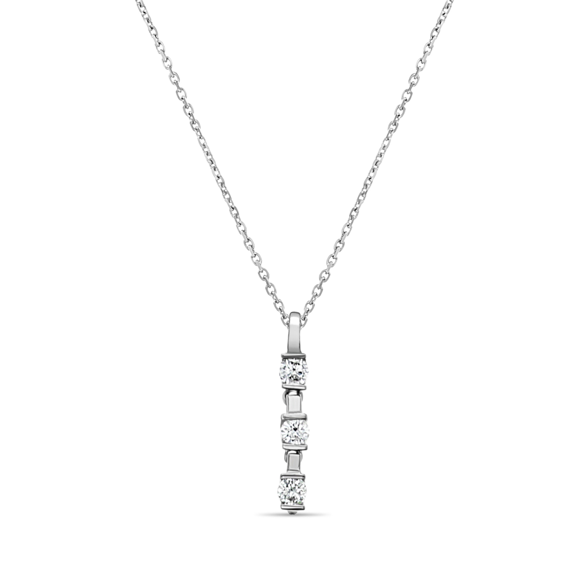 Elegant Three Stone Vertical Pendant Necklace - 0.26cttw Diamond in 18k White Gold | Perfect for Anniversaries, Engagements & Special Occasions