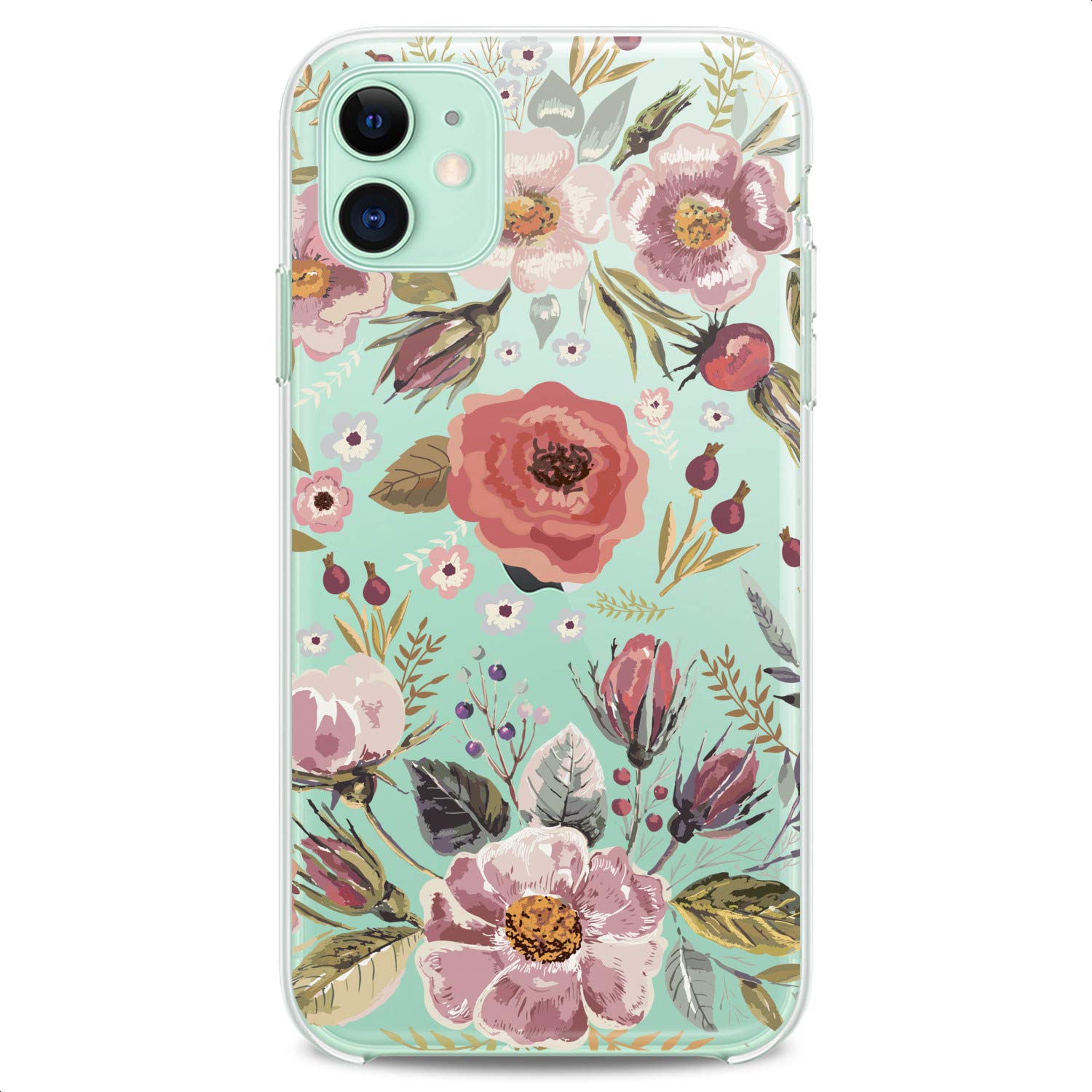 Premium Floral TPU Phone Case for iPhone 16/15/14/13/12/11 Pro Max/Plus/Mini/XS/XR/X/8+/7/6/5/SE - Slim Clear Flexible Silicone Cover with Poppy Roses & Blossom Flower Design - Perfect for Everyday Protection & Style Enhancement