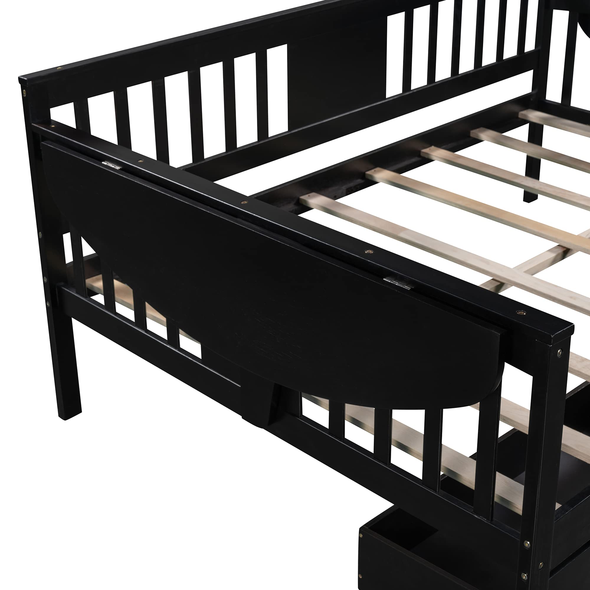 Full Size Solid Wood Daybed with 2 Storage Drawers & Side Table - No Box Spring Needed, Slat Support, Easy Assembly - Convertible Sofa Bed for Bedroom, Guest Room or Living Room (Espresso Finish) - Perfect for Small Spaces, Sleepovers & Multi-Functional Furniture Needs