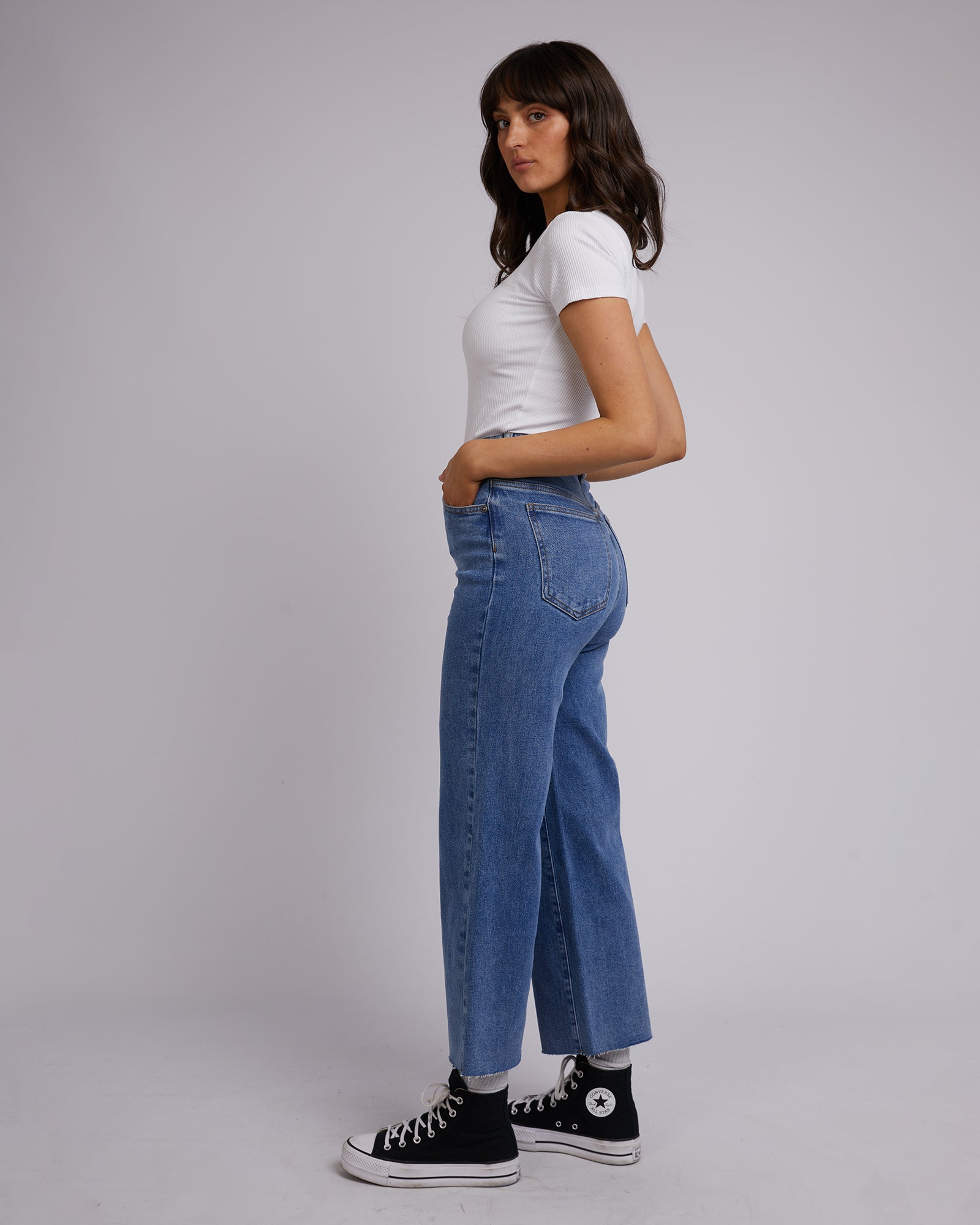 All About Eve Charlie High Rise Wide Leg Jeans for Women - Dark Blue Denim Pants, Comfortable & Stylish for Casual Wear, Office, and Night Out