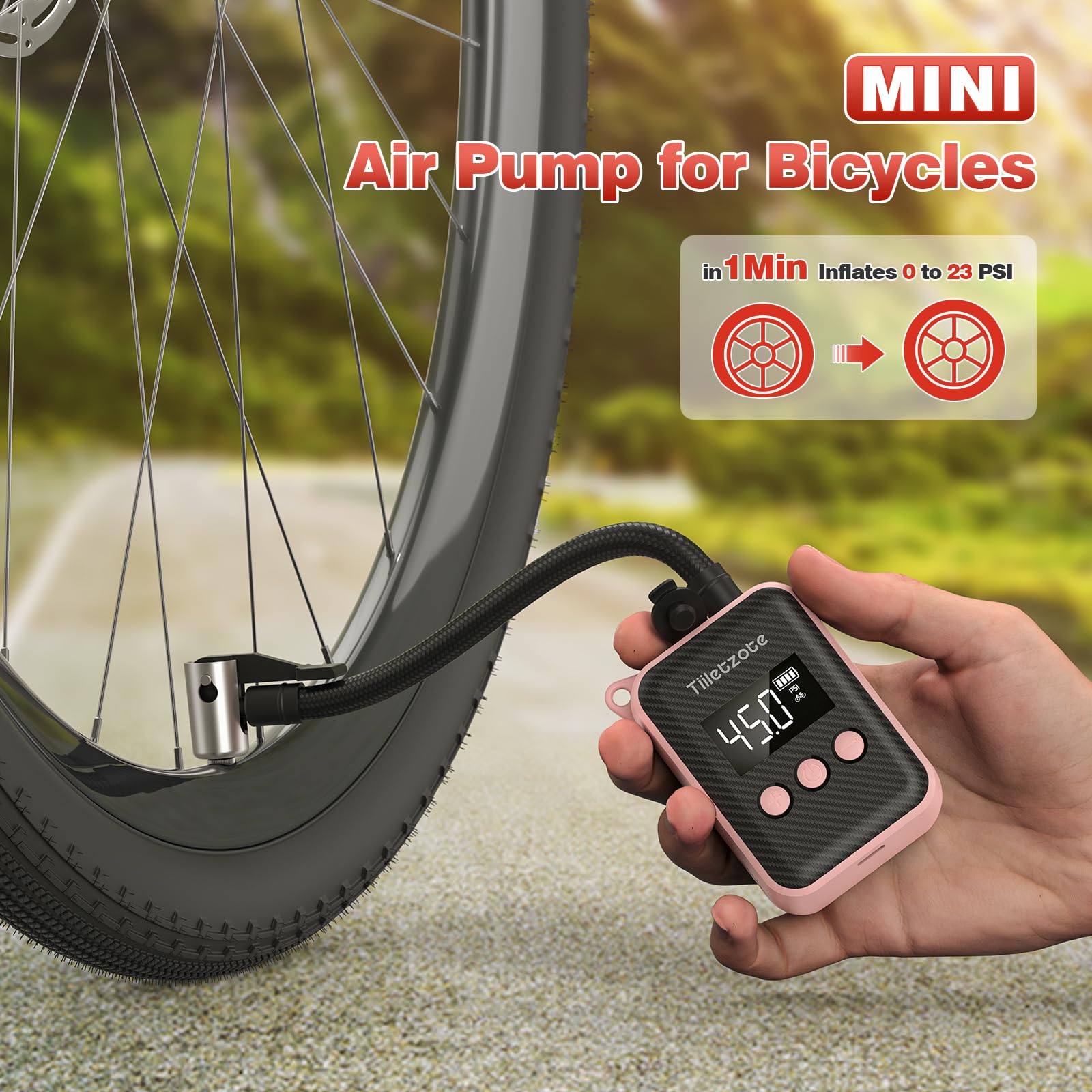 130 PSI Electric Mini Bike Pump - Portable Rechargeable Bicycle Tire Inflator with Pressure Gauge & Auto-Shutoff - Compatible with Presta & Schrader Valves - Perfect for Mountain, City, and Road Bikes - Ideal for Emergency Repairs, Commuting, and Outdoor Adventures