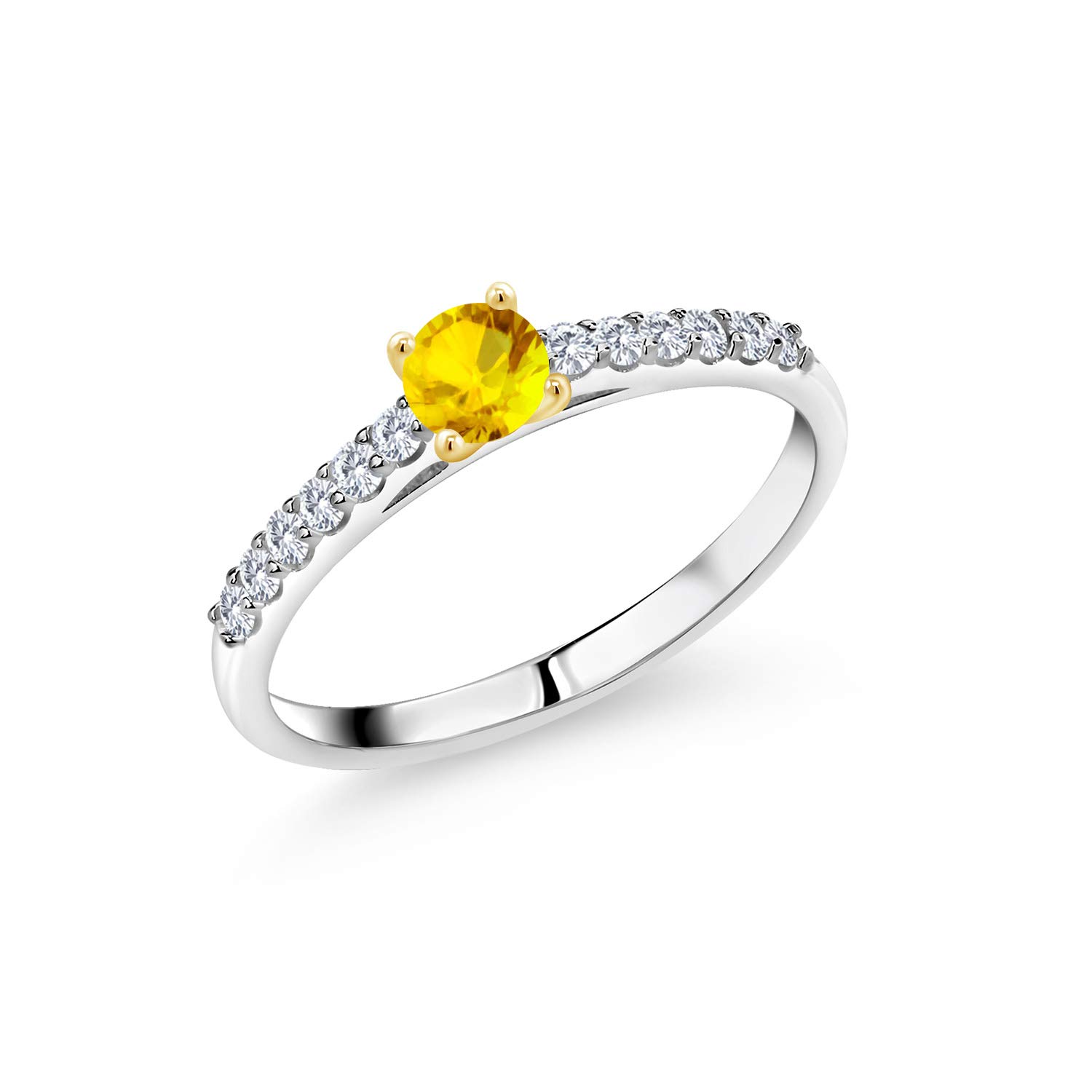0.54Ct Lab-Grown Yellow Sapphire & Diamond Ring in 925 Silver & 10K Gold for Engagement