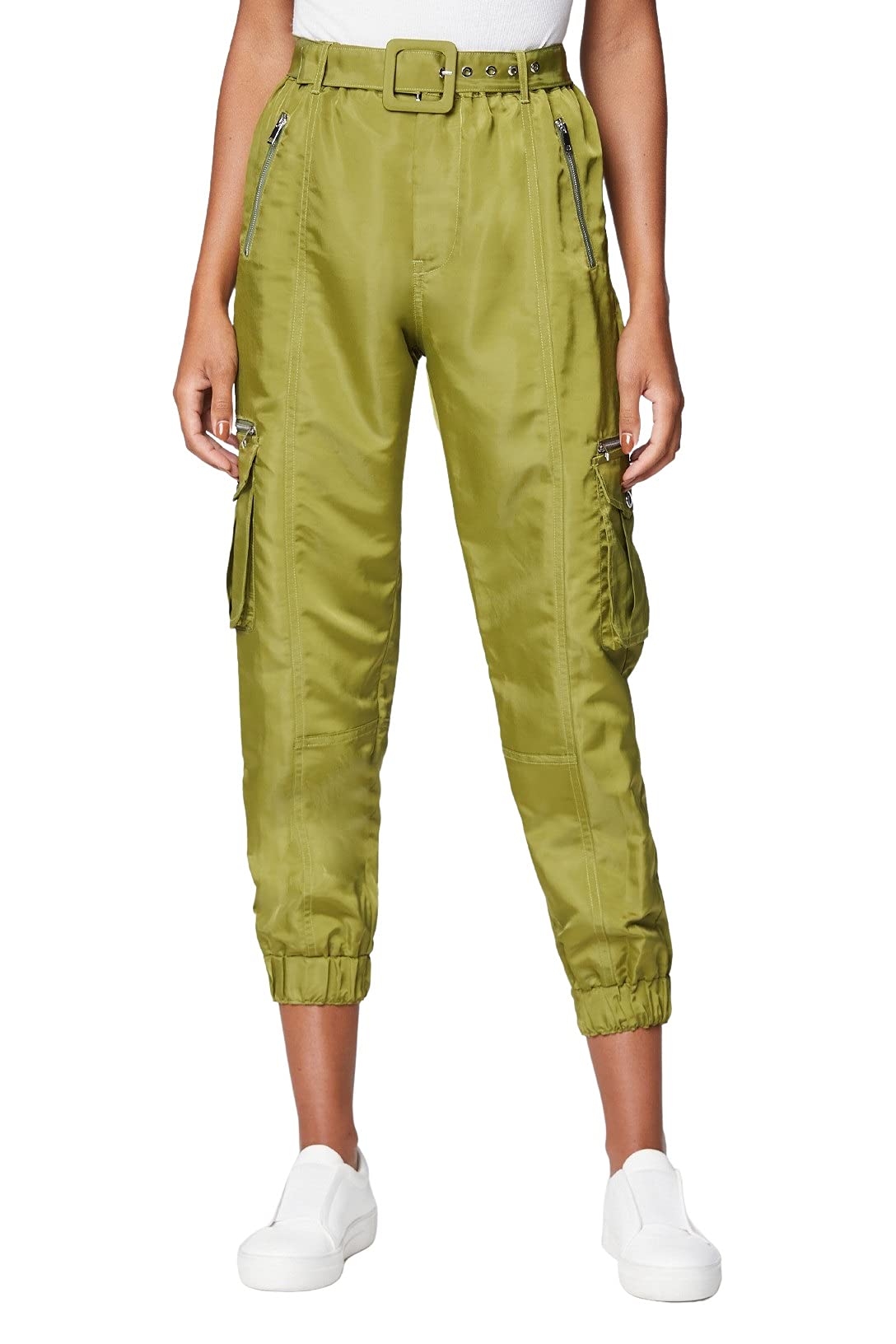 BLANKNYC Women's Nylon Jogger Pants with Self-Tie Belt - Stylish Casual Lounge Pants for Workout, Travel & Everyday Wear