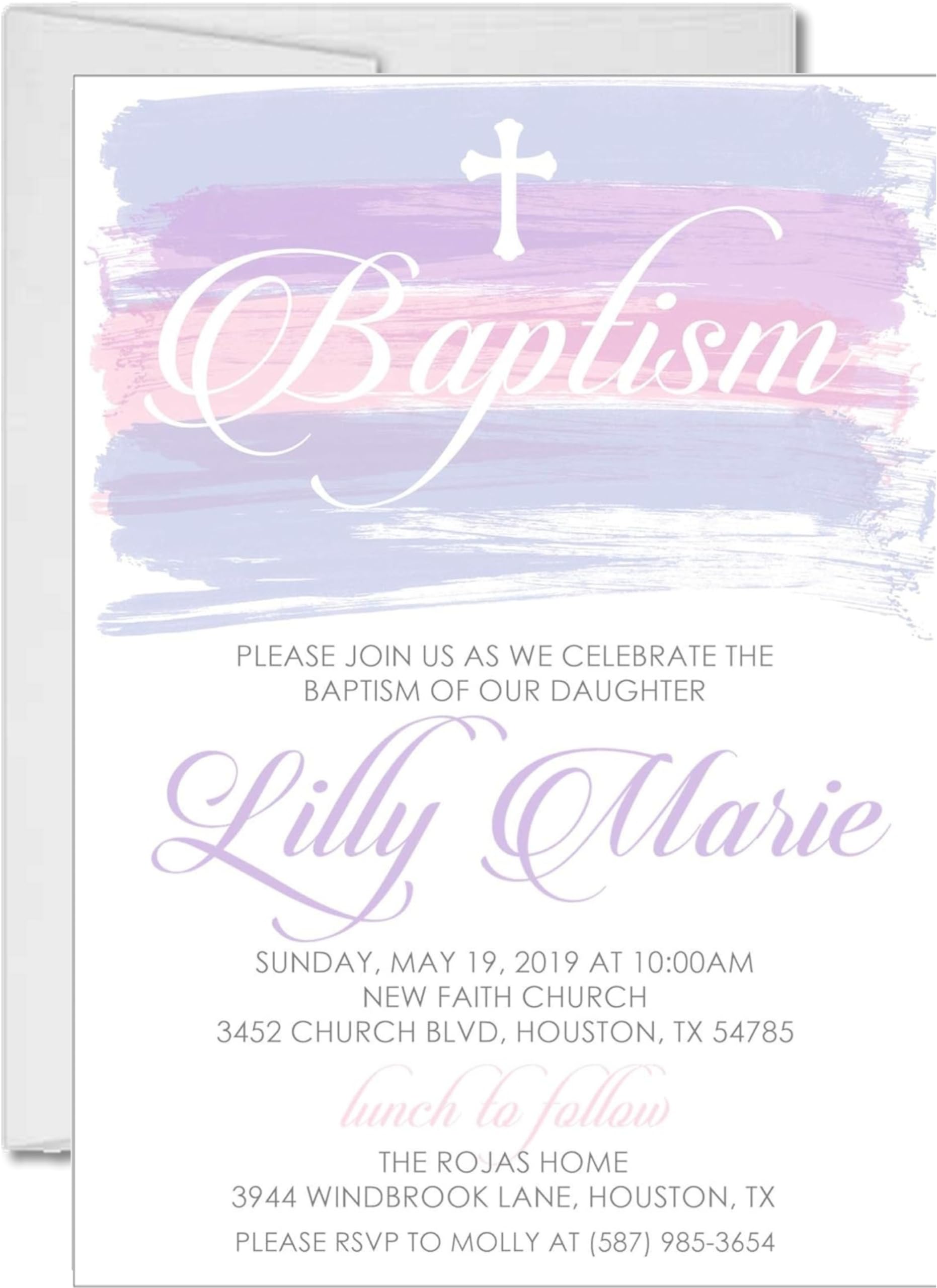 Elegant Pink & Purple Baptism Invitations for Girls - Customizable Christening Cards for Baby Showers & Religious Celebrations
