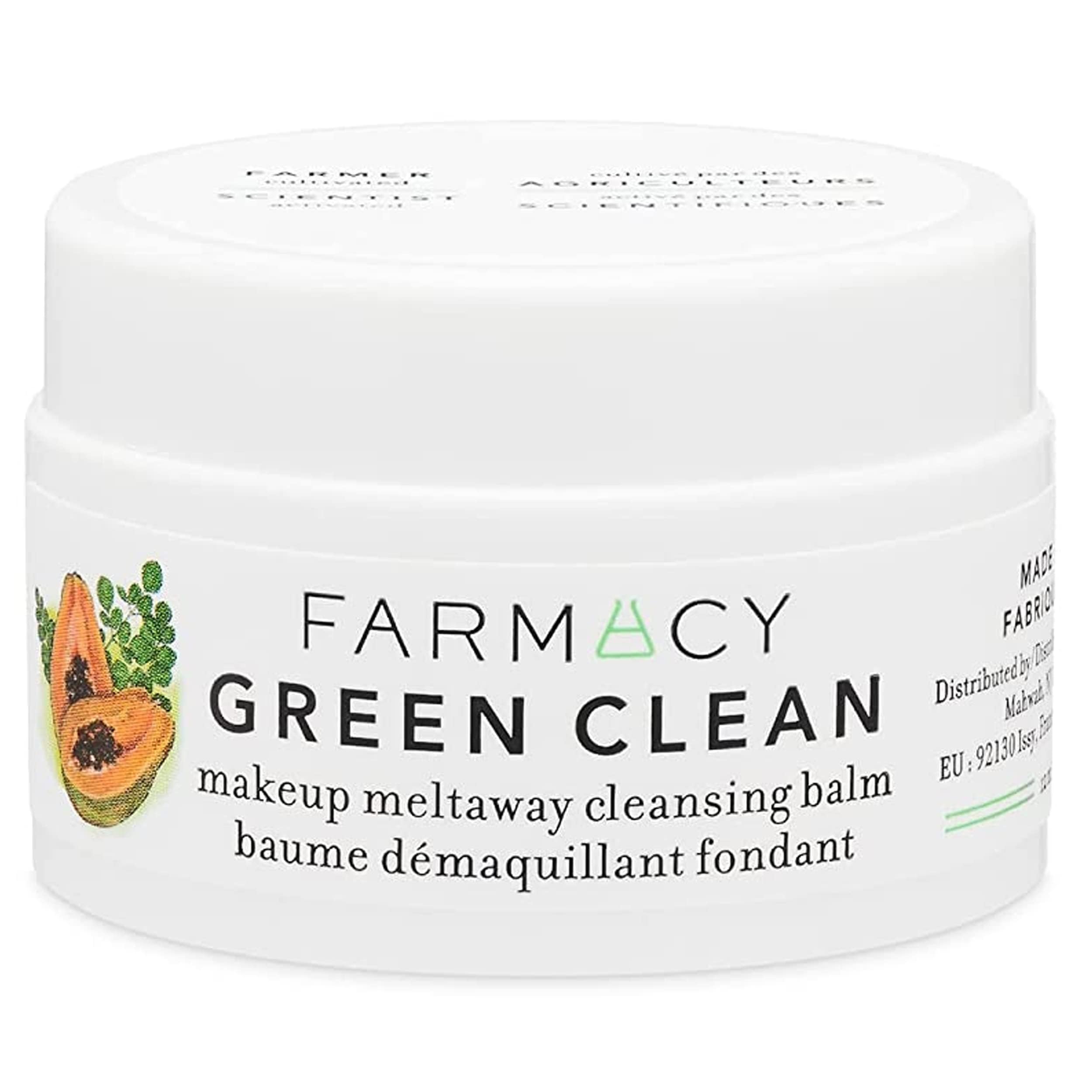 Farmacy Green Clean Makeup Remover Cleansing Balm - Waterproof & Oil-Based Facial Cleanser with Gentle Exfoliation - Transforms from Balm to Milky Lather (12ml) - Perfect for Removing Stubborn Makeup & Sunscreen After Gym or Beach Days