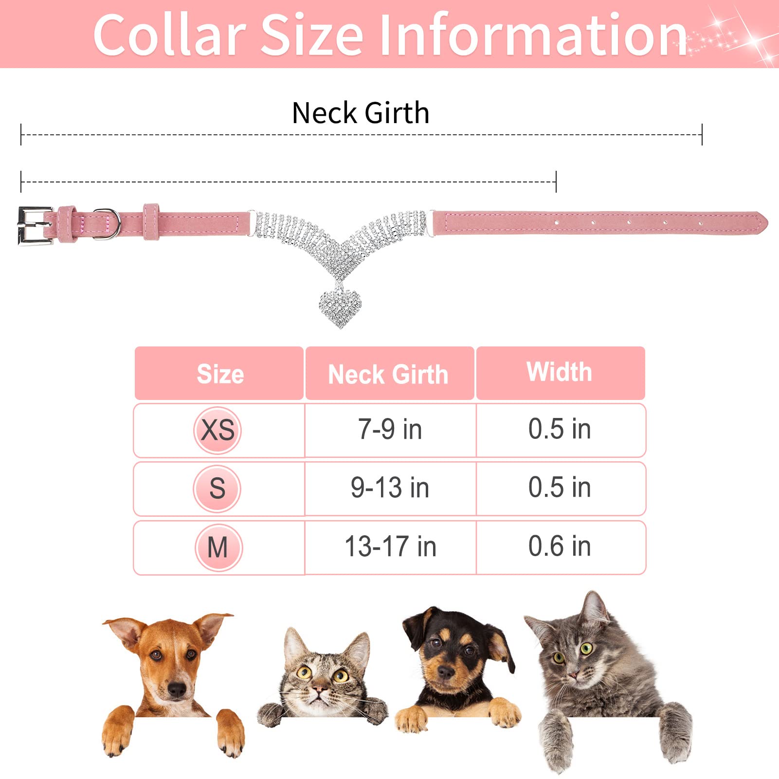 EXPAWLORER Sparkling Rhinestone Dog Collar - Soft Velvet Adjustable Pet Necklace for Small Medium Dogs & Cats, Cute Puppy Accessory for Girl Boy Pets (Pink) | Perfect for Daily Walks, Pet Parties & Photo Shoots