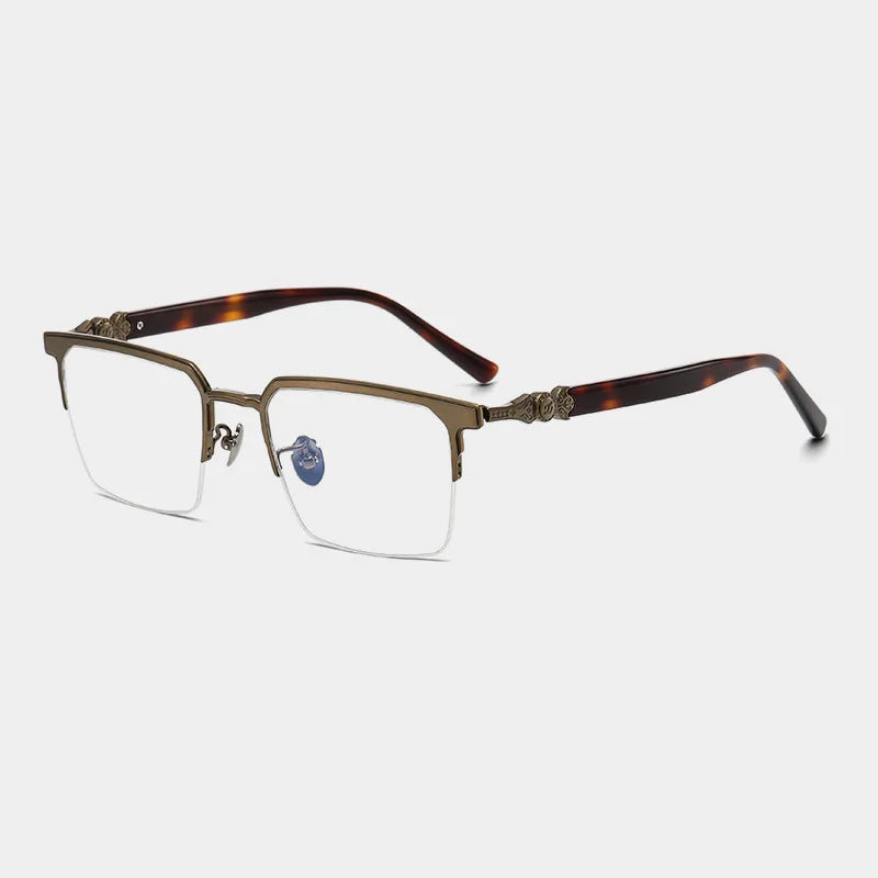 Unisex Black Semi-Rim Square Titanium Eyeglasses Frame 46860 - Lightweight & Durable for Work, Reading & Fashion