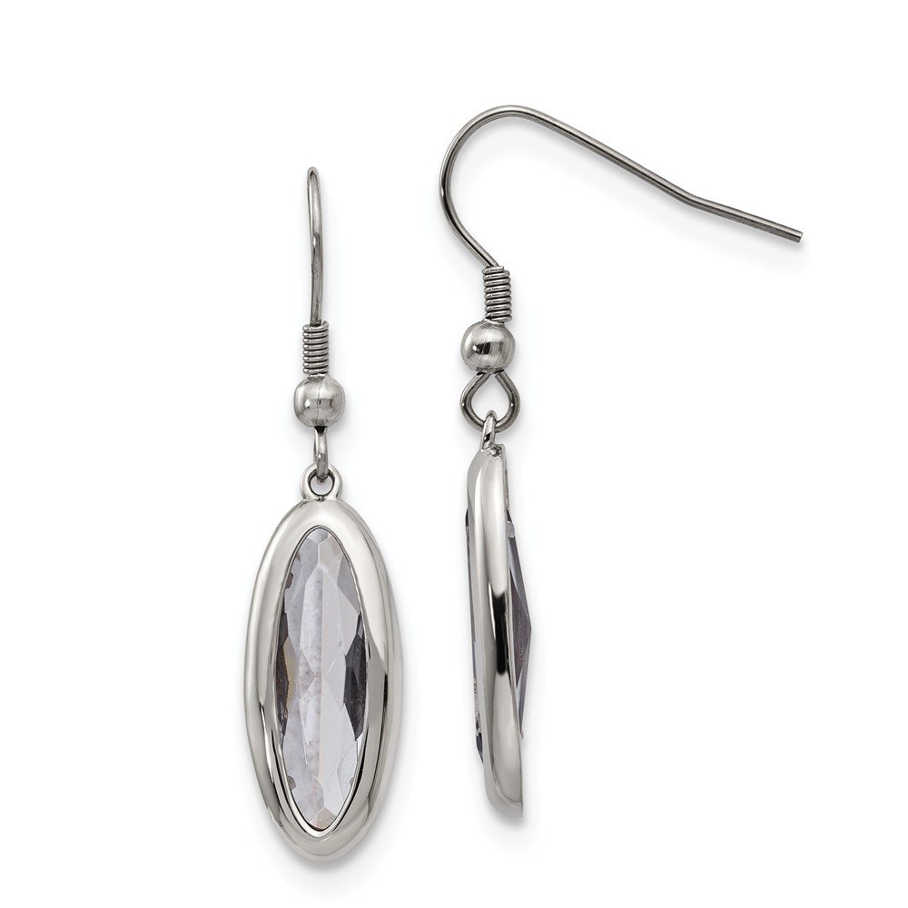 Stainless Steel Polished Glass Oval Shepherd Hook Dangle Earrings for Women - Elegant Fashion Jewelry for Parties, Weddings & Everyday Wear