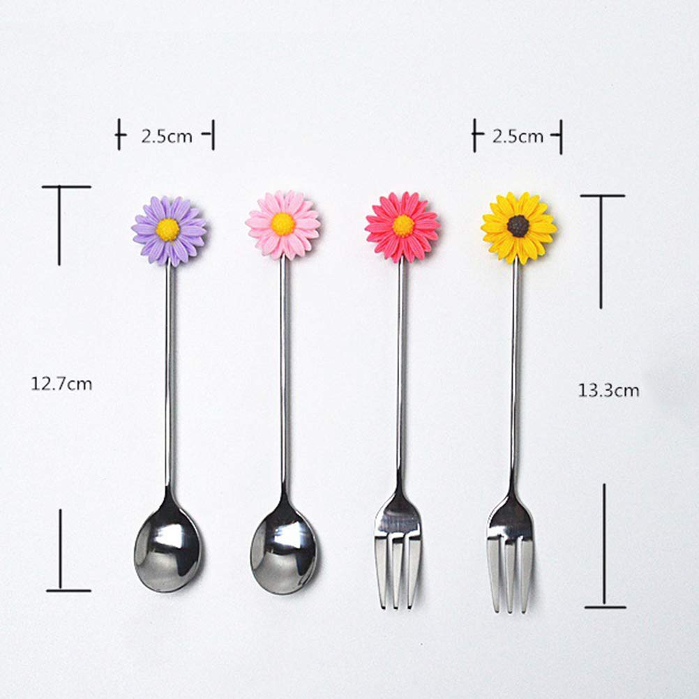 3-Piece Espresso Stirring Spoon Set - Stainless Steel Coffee Mixer Wand, Honey & Condiment Spoons, Daisy Design Stir Stick for Espresso, Tea, Hot Chocolate - Perfect for Home, Cafe & Office Use