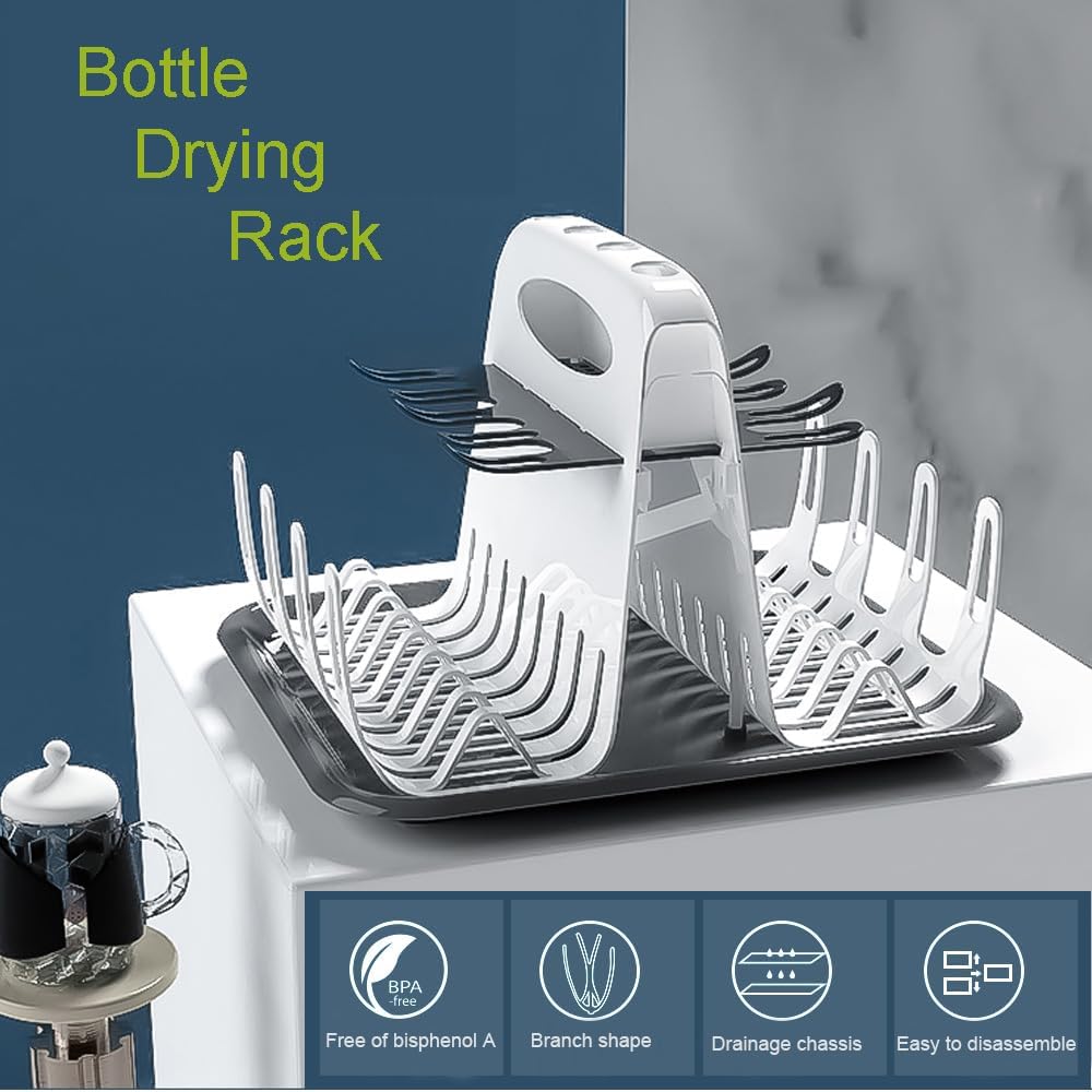 Portable Baby Bottle Drying Rack with Drain Tray - Multi-Layer Detachable Milk Bottle Holder for Breastfeeding & Formula Feeding - Perfect for Nursery, Kitchen Countertop & Travel Use