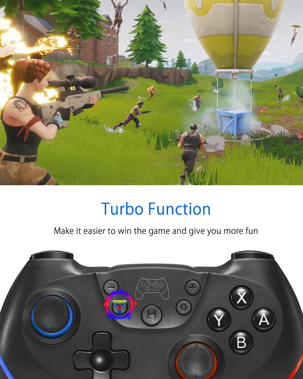 Lunriwis Wireless Pro Controller for Nintendo Switch/Switch Lite/Switch OLED - 6-Axis Gyroscope, Turbo Function, Screenshot Button & Alarm Clock | Perfect for Gaming, Travel & Family Entertainment