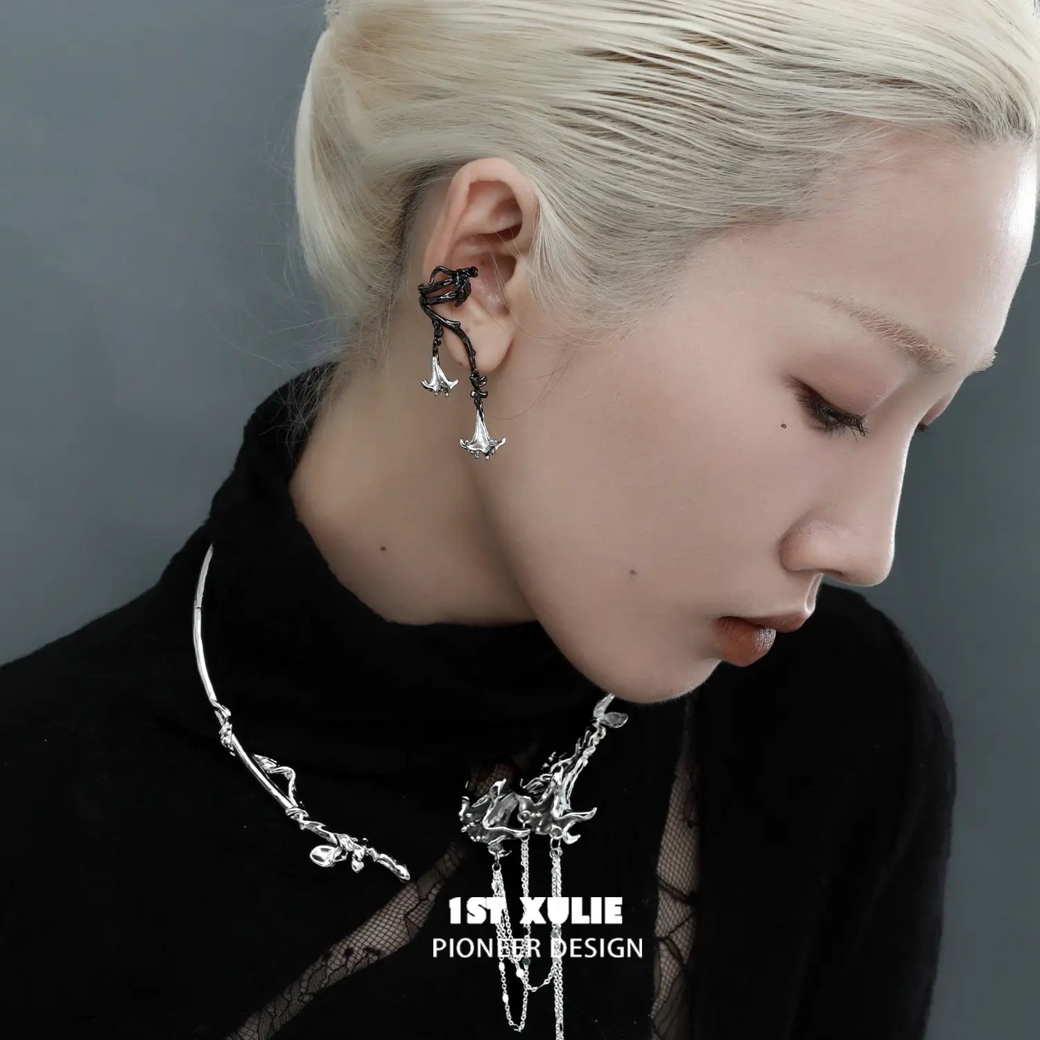 18K Platinum Plated Bloody Datura Pendant Earrings - Gothic Jewelry for Women, Elegant Dangle Earrings for Parties, Weddings & Special Occasions