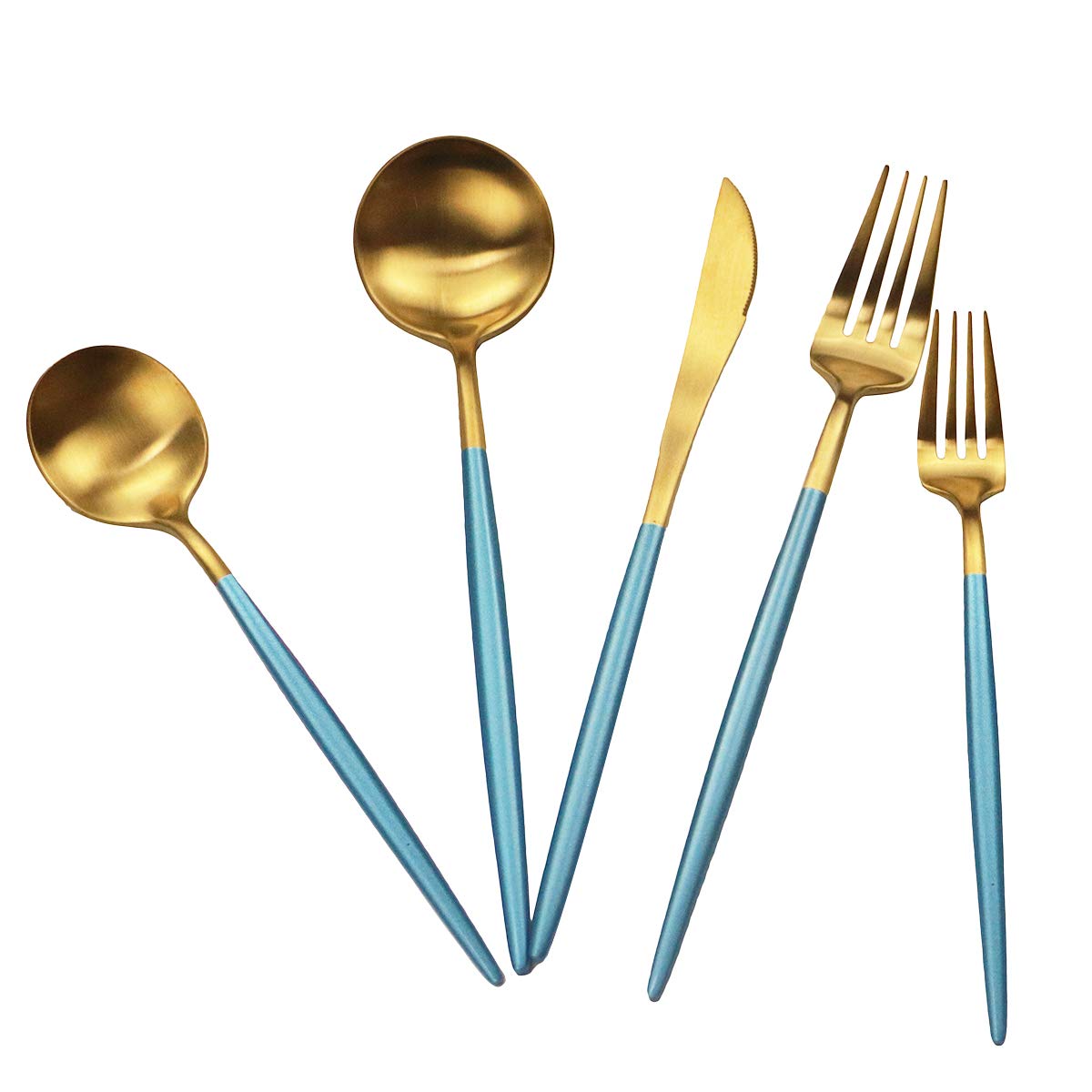 Premium 40-Piece Royal Blue Flatware Set - 18/10 Stainless Steel Cutlery with Matte Blue Handles (Forks, Spoons, Knives for 8) - Elegant Dinnerware for Home, Camping & Travel Use