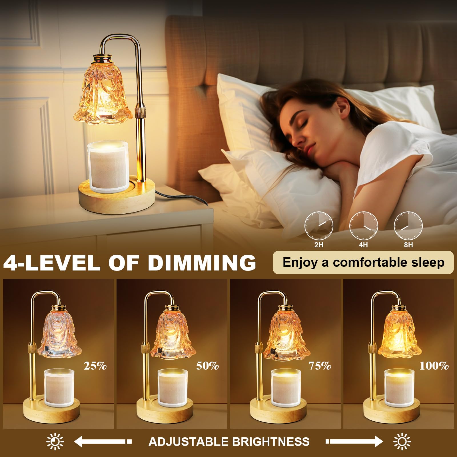 PYZO Flameless Candle Warmer Lamp with Timer - Adjustable Height Electric Wax Melter & Dimmable Light for Scented Candles | Gold Flower Design Home Decor Gift for Women, Mom, Housewarming | Perfect for Bedroom, Living Room & Aromatherapy Relaxation