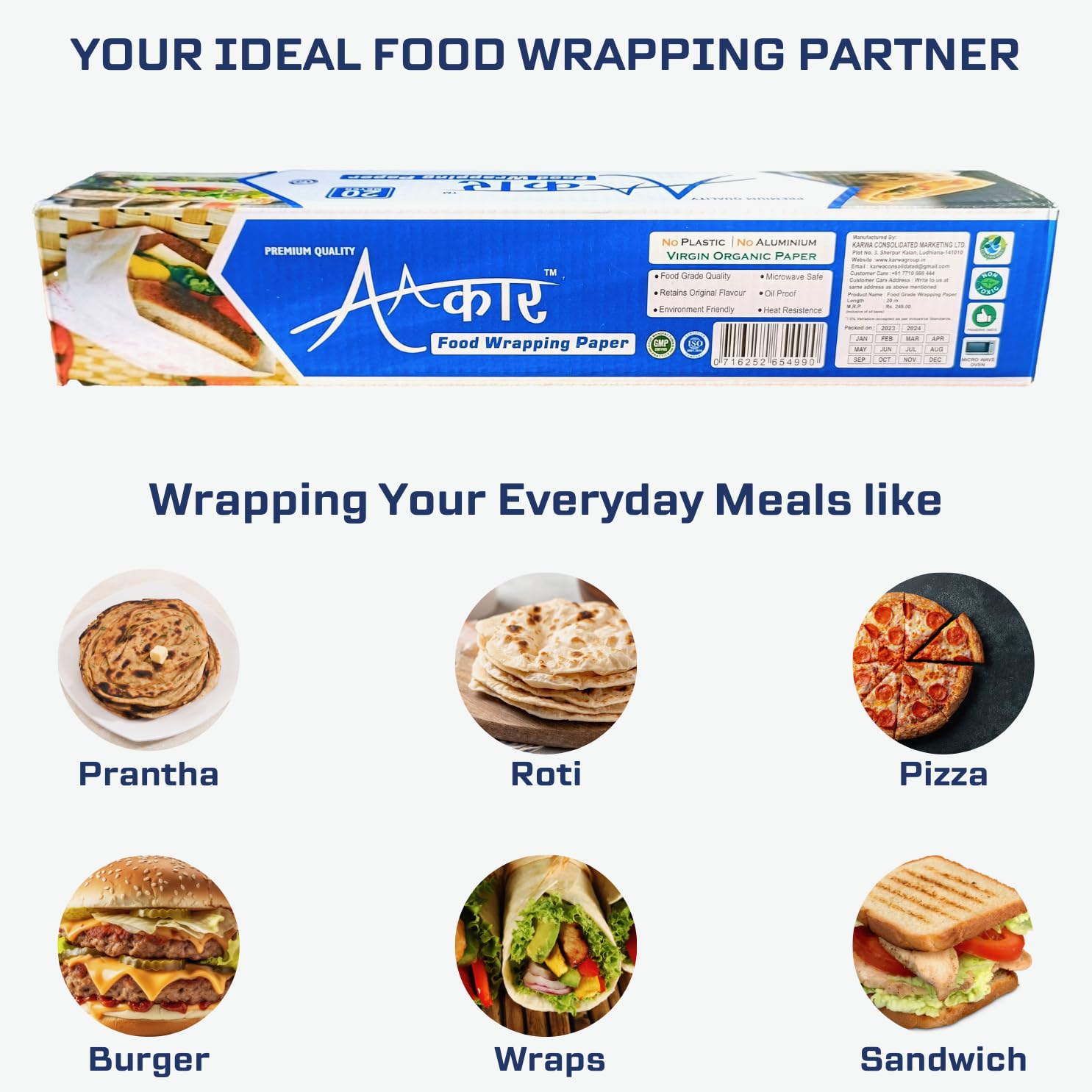 Aakar 20 Meters Food Wrapping Butter Paper - Premium Baking Parchment for Cookies, Cakes & Pastries - Non-Stick, Greaseproof & Printed Design - Perfect for Home Baking, Party Treats & Gift Packaging