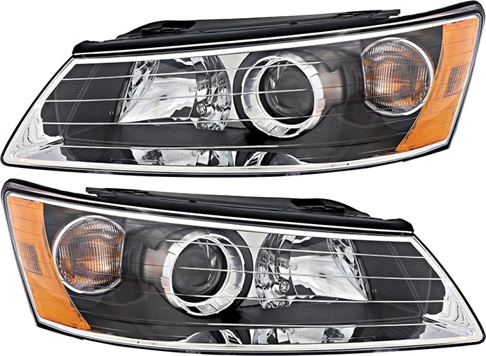 Compatible with Hyundai Sonata Headlights Lamps Set 2006 2007 2008 - Halogen Driver & Passenger Side Replacement - Perfect for Night Driving & Foggy Conditions