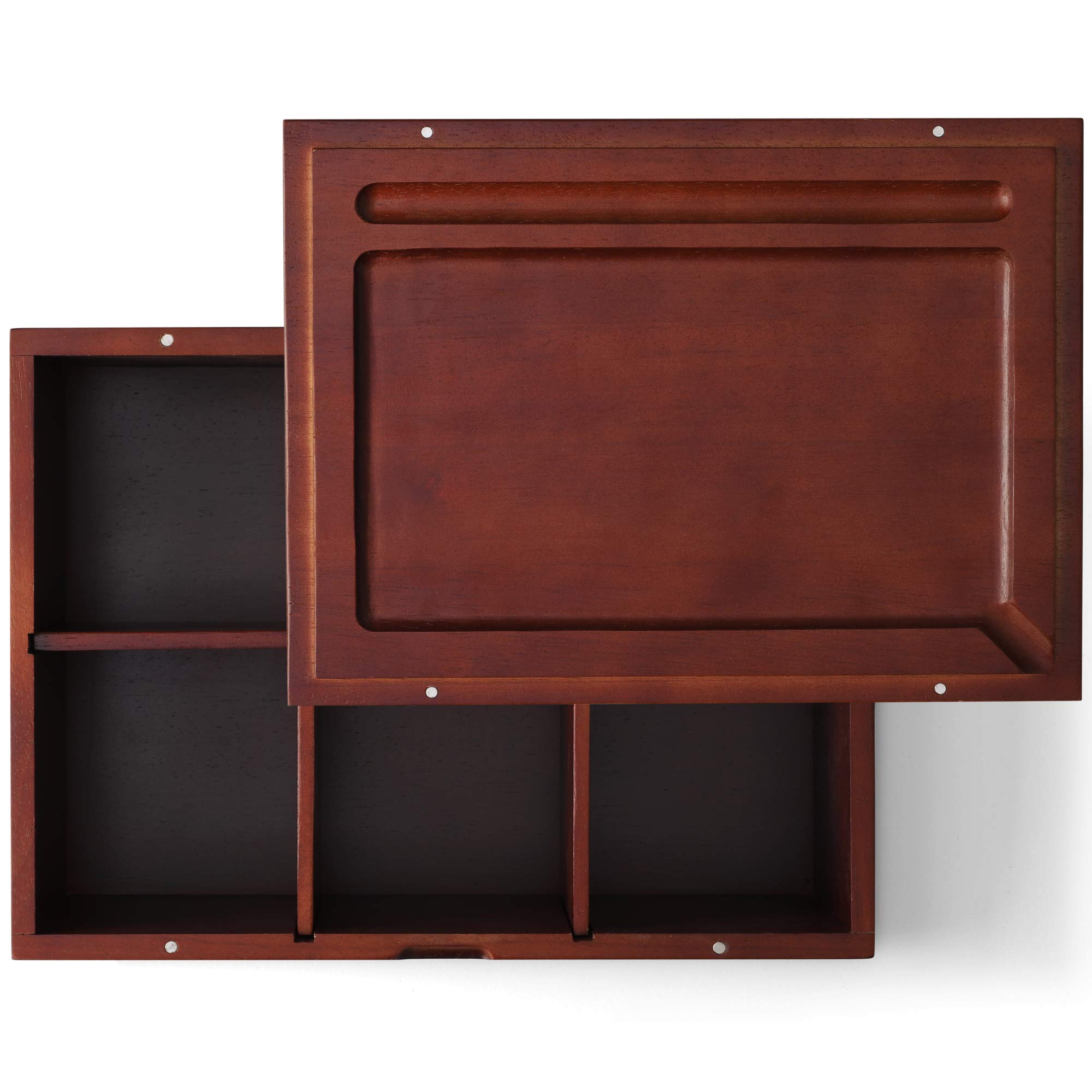 Premium Handmade Rubber Wood Stash Box with Rolling Tray - 11