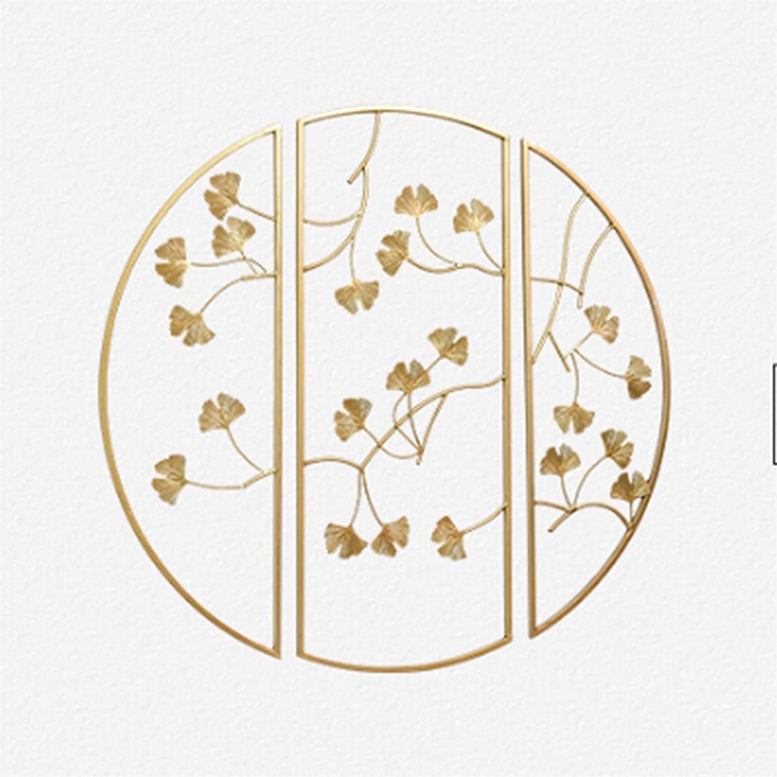 Gold Metal Ginkgo Leaf Wall Decor - Round Porch & Living Room Hanging Art, 3-Piece Mural Set for Home Background Decoration | Perfect for Boho, Farmhouse & Modern Interior Design