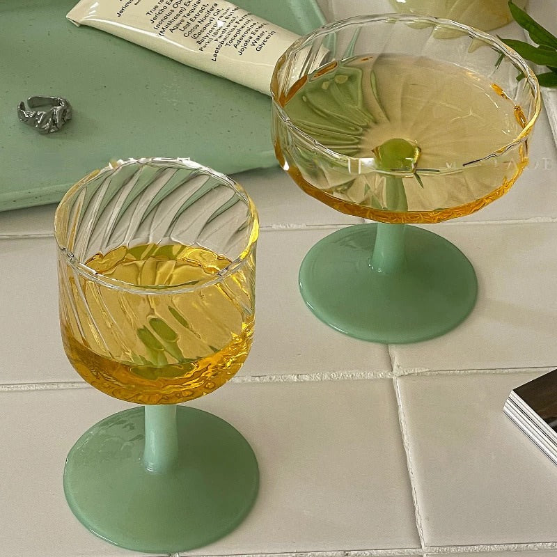 Vintage French Cocktail Glass Set - Elegant 12oz Crystal Coupe Glasses for Champagne, Martini & Cocktails - Perfect for Home Bar, Wedding & Party Entertaining