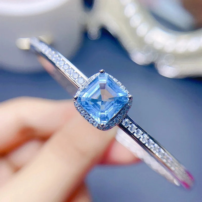 Swiss Blue Topaz Eternity Bracelet for Sagittarius - Sterling Silver Adjustable Women's Jewelry | Perfect for Birthdays, Anniversaries & Special Occasions