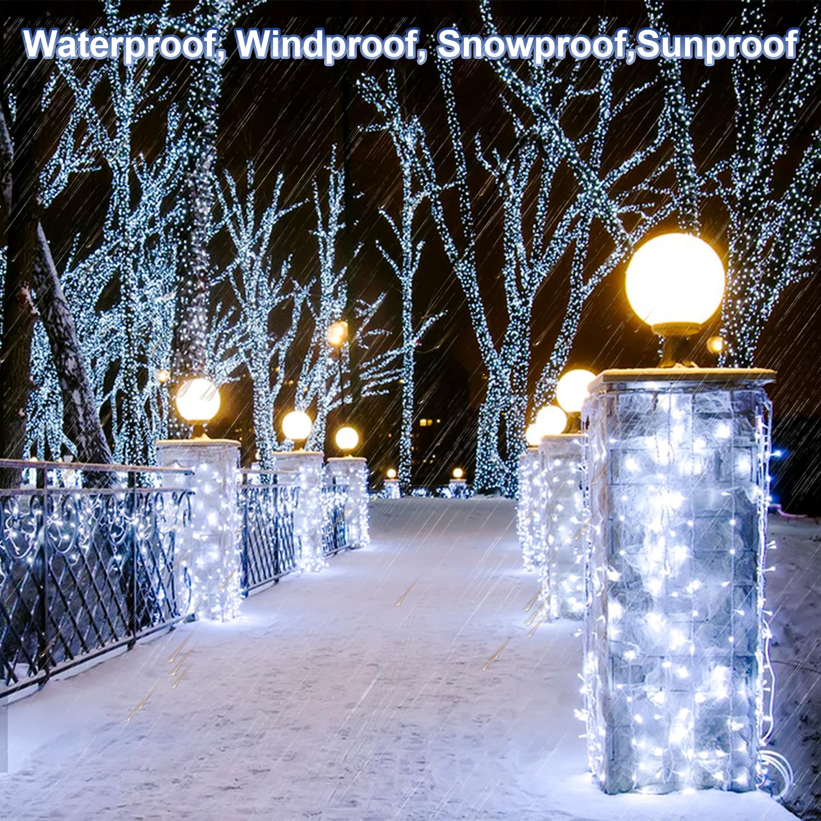 200 FT 500 LED Christmas Lights Outdoor Waterproof Fairy String Lights - Super Long 8 Modes with Timer, Clear Wire for House, Tree, Patio, Yard, Wedding & Holiday Decorations (Cool White) - Perfect for Outdoor Christmas Displays, Garden Parties and Festive Celebrations