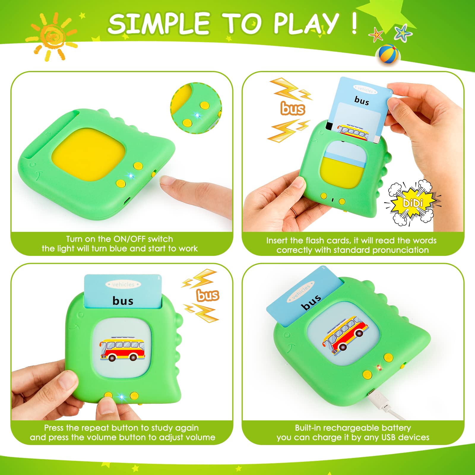 Talking Flash Cards for Toddlers 1-3 Years | Autism Sensory & Montessori Learning Toys with 224 Sight Words | Speech Therapy Toys for Kids 1-5 | Perfect Educational Gift for Boys & Girls | Ideal for Home Learning & Classroom Activities