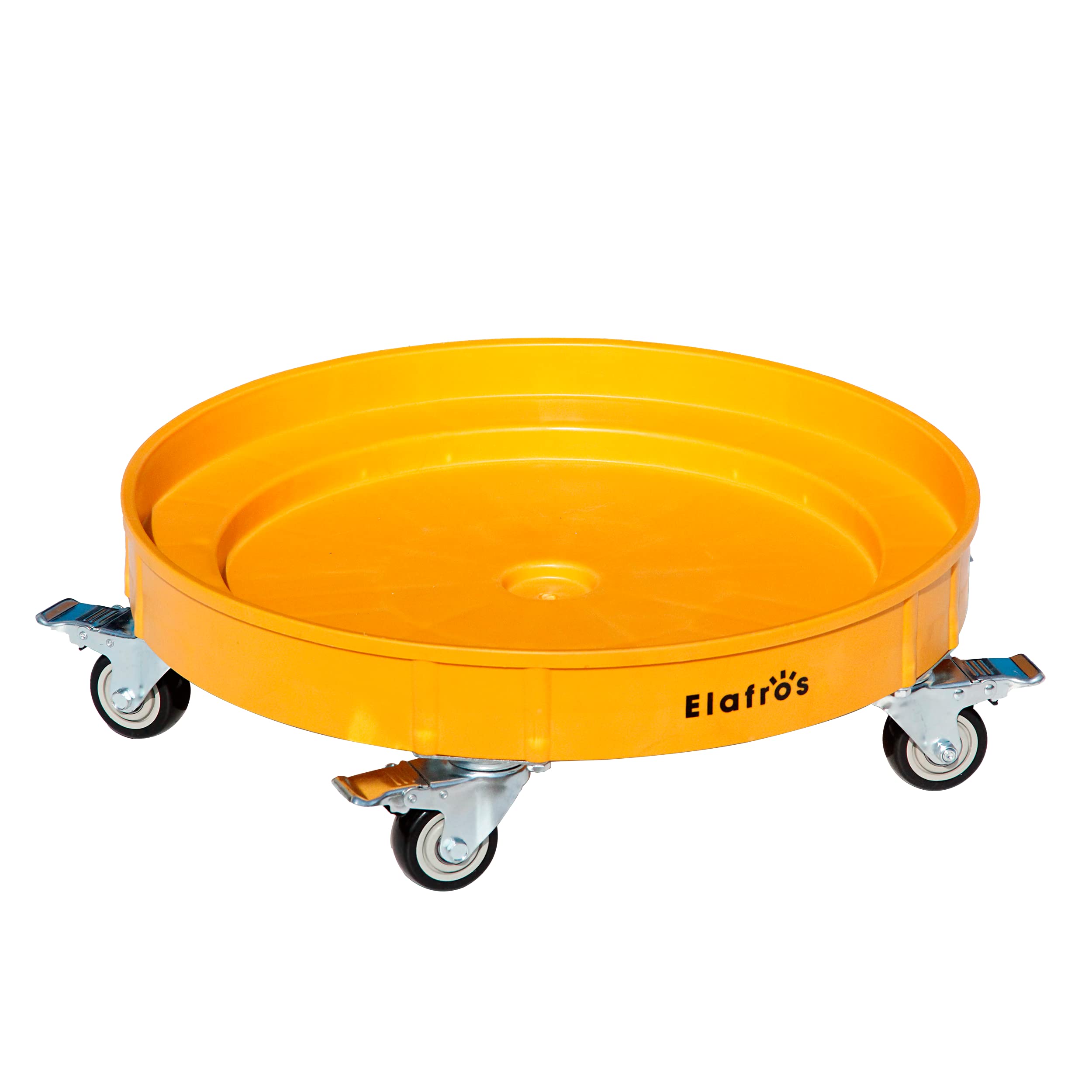 ELAFROS Heavy Duty Plastic Drum Dolly Cart - 30 & 55 Gallon Capacity, 900 lb Load Capacity with 5 Swivel Caster Wheels & Brake - Yellow Barrel Mover for Industrial, Warehouse, and Home Storage Use