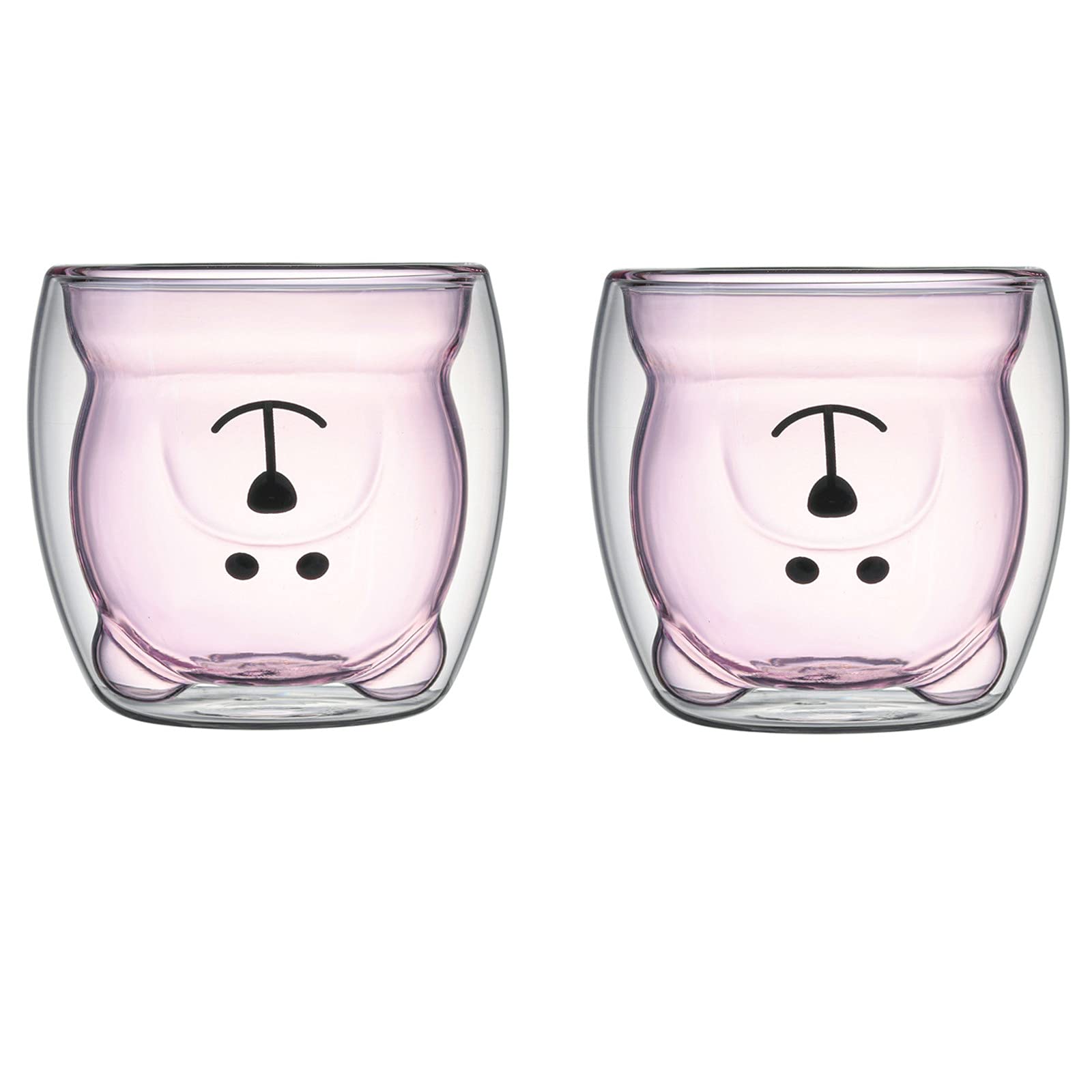 2 Pack Glass Bear Cup - Double Wall Clear Espresso Cups with Handle, Cute Coffee Mug for Tea, Latte, Cappuccino, Hot Chocolate & Juice - Perfect for Home, Office, Cafe & Gift Giving