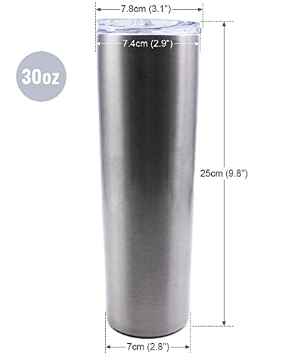 QOMOLANGMA 10-Pack Sublimation Blank White Skinny Tumbler - 30oz Stainless Steel Vacuum Insulated Travel Mug with Sealed Lid & Straw - Perfect for Heat Transfer Printing, Outdoor Adventures, Gym, Office & Daily Hydration