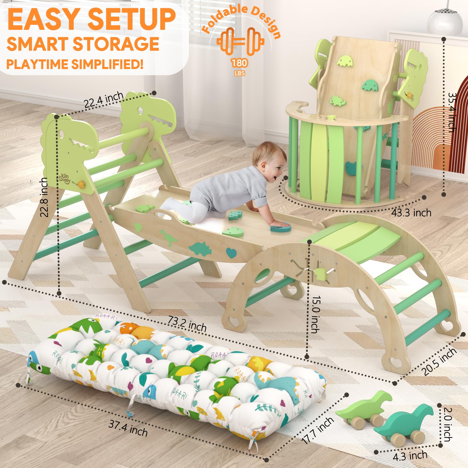 Montessori Wooden Pikler Triangle Climbing Set for Toddlers 1-3 Years - 9-in-1 Indoor Play Gym with Cushion, Maze, Shape Sorter & Dinosaur Car - Perfect for Home Playrooms, Daycares & Early Childhood Development