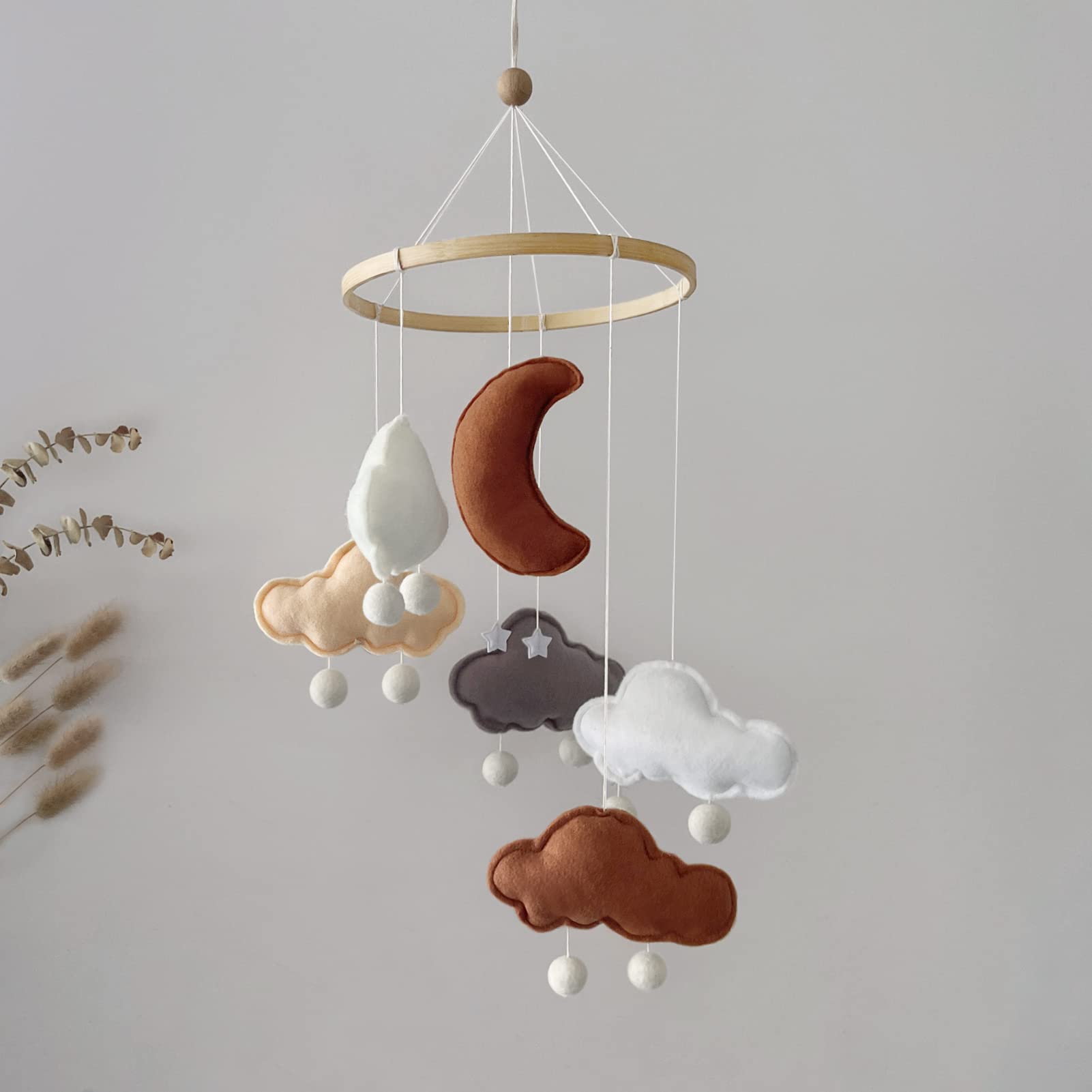 Handmade Soft Felt Baby Crib Mobile - Boho Nursery Decor with Moon, Cloud & Star Design - Safe for Crib, Bassinet & Pack N Play - Perfect for Newborn Sleep & Nursery Room Decoration