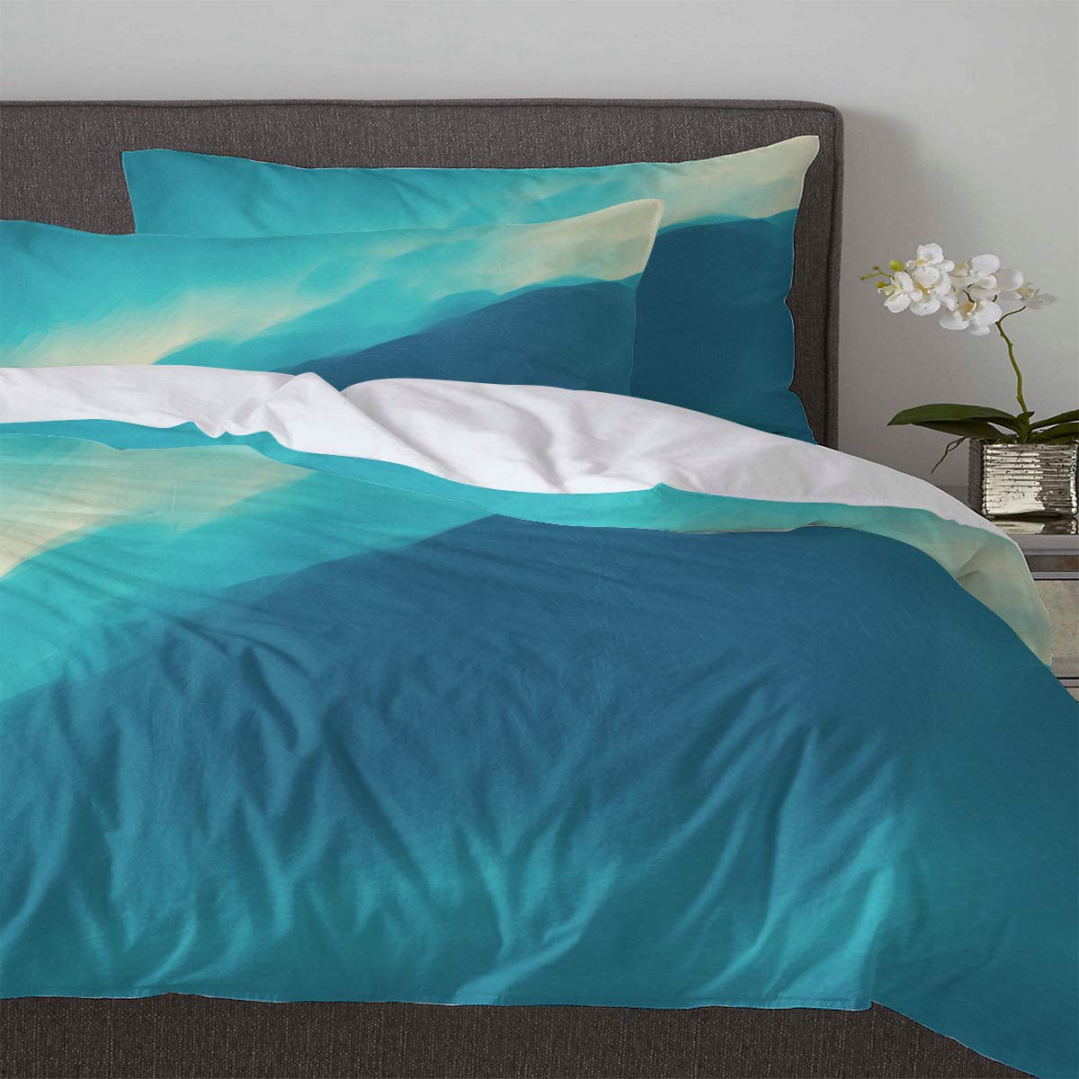 Luxury Full Size Duvet Cover Set - 3 Piece Ocean Waves Ombre Blue Cotton Bedding with Pillow Shams | Soft & Cozy Machine Washable Duvet Cover for Bedroom | Perfect for Coastal Decor, Guest Rooms & Master Bedroom Styling