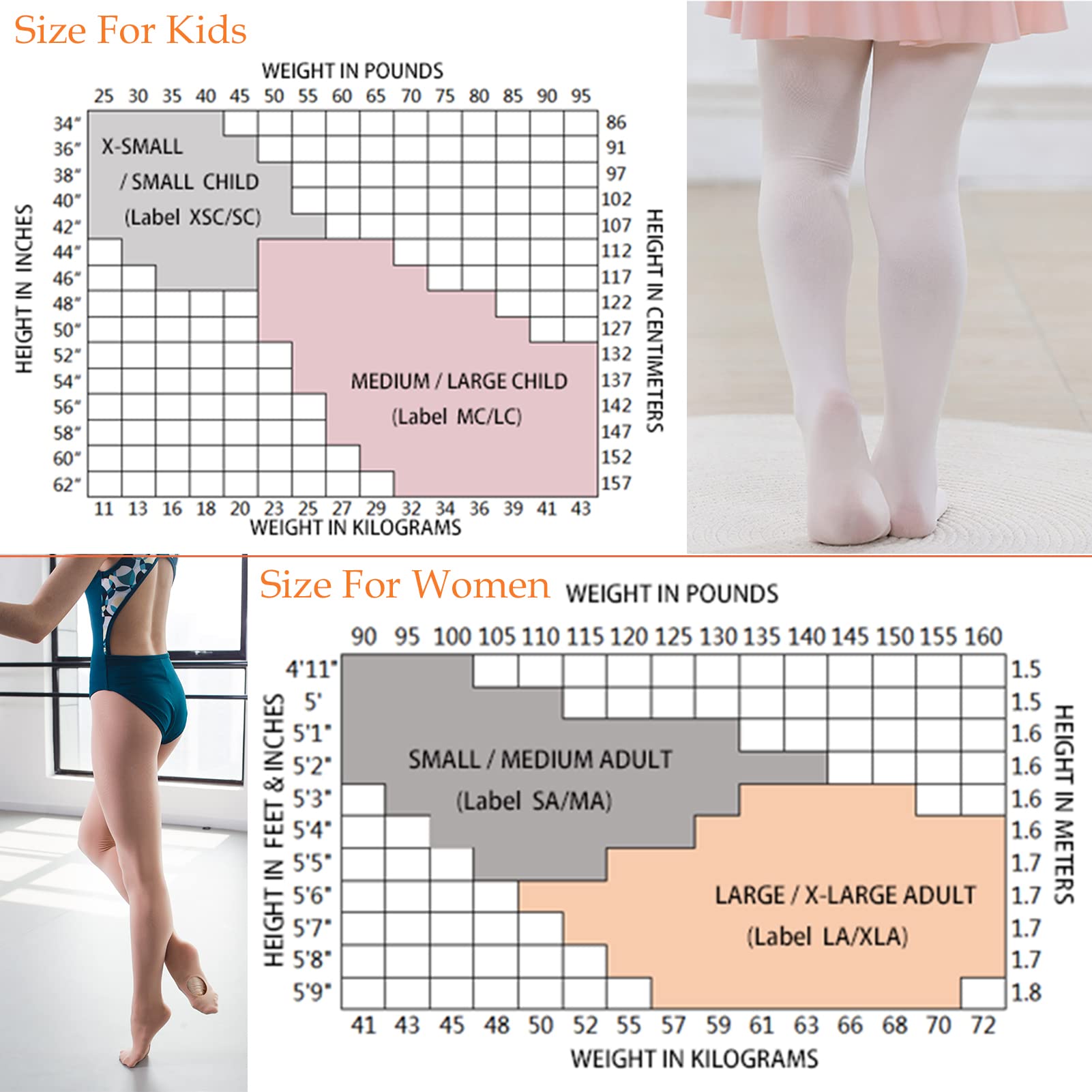 DANCEYOU Girls Ballet Tights - Women's Dance Stockings in Skin Tone | Convertible & Footed Opaque Tights for Toddler, Kids & Women | Perfect for Ballet Class, Dance Practice & Performance