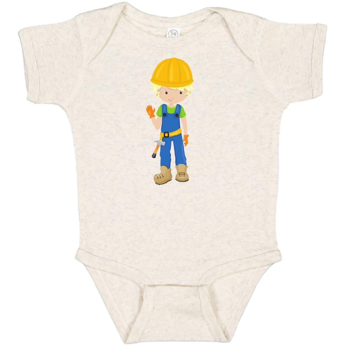 Inktastic Construction Worker Baby Bodysuit - Cute Blonde Boy with Hammer Design | Perfect for Construction Themed Parties & Playdates