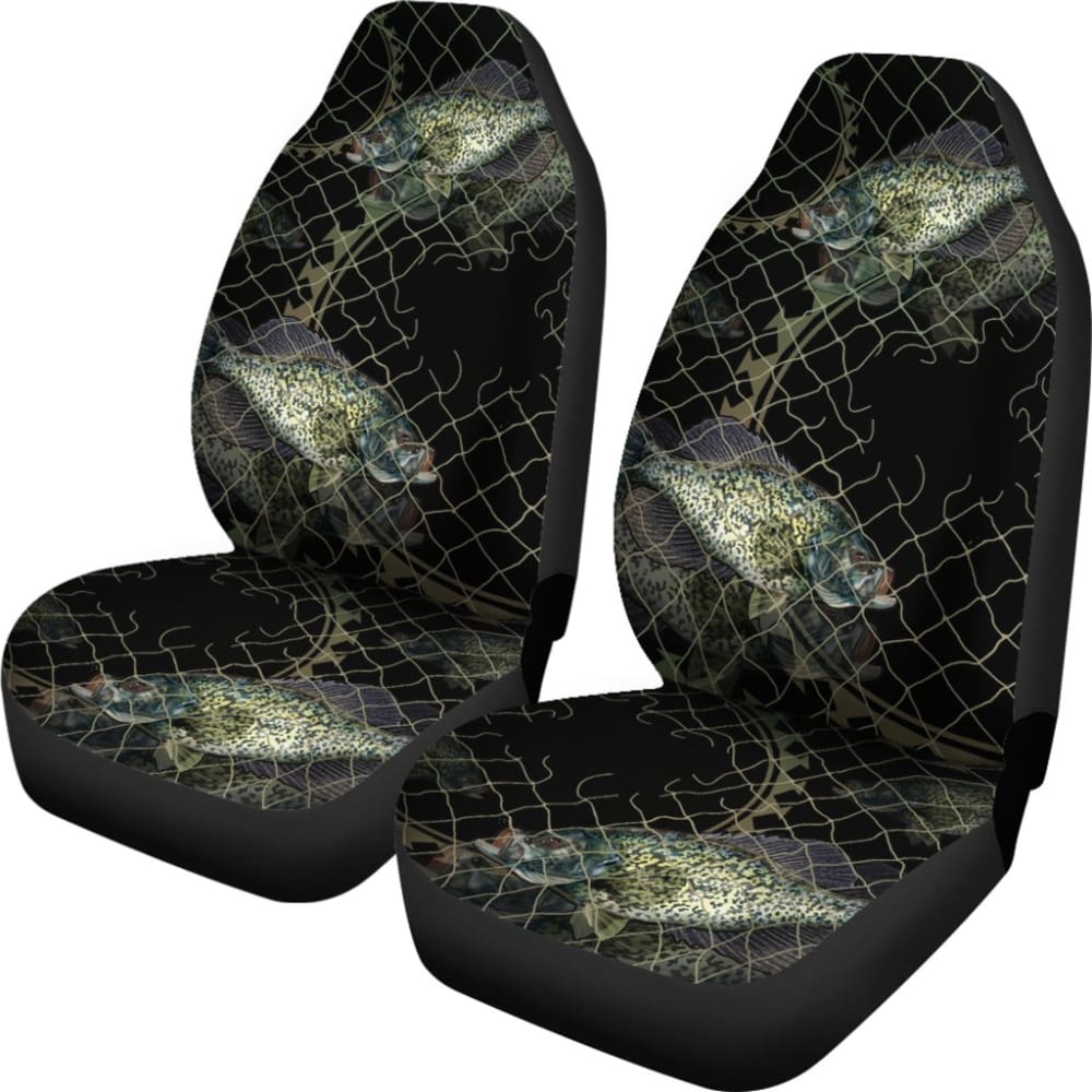Black Crappie Fishing Net Pattern Car Seat Covers - Durable & Waterproof Seat Protectors for Trucks, SUVs, Boats - Perfect for Outdoor Enthusiasts & Anglers