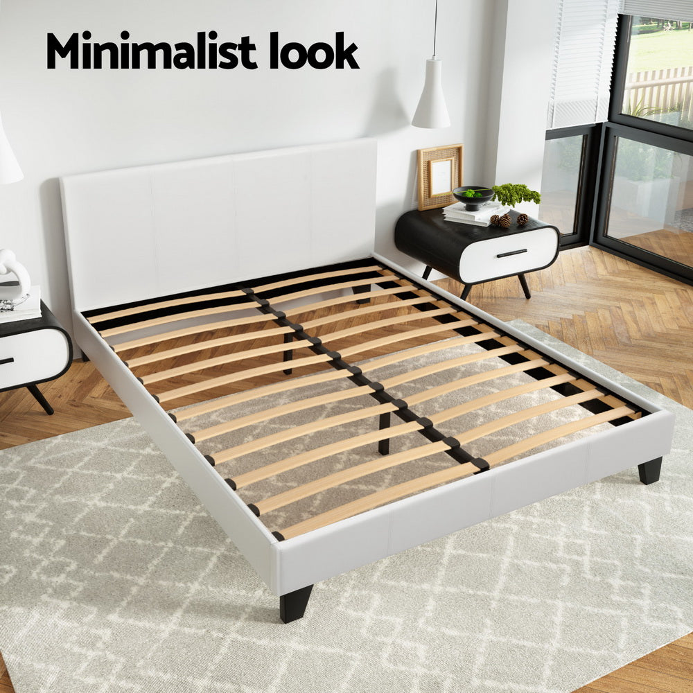 Coogee White Double Bed Frame - Sturdy & Modern Design for Bedroom, Guest Room, or Dorm